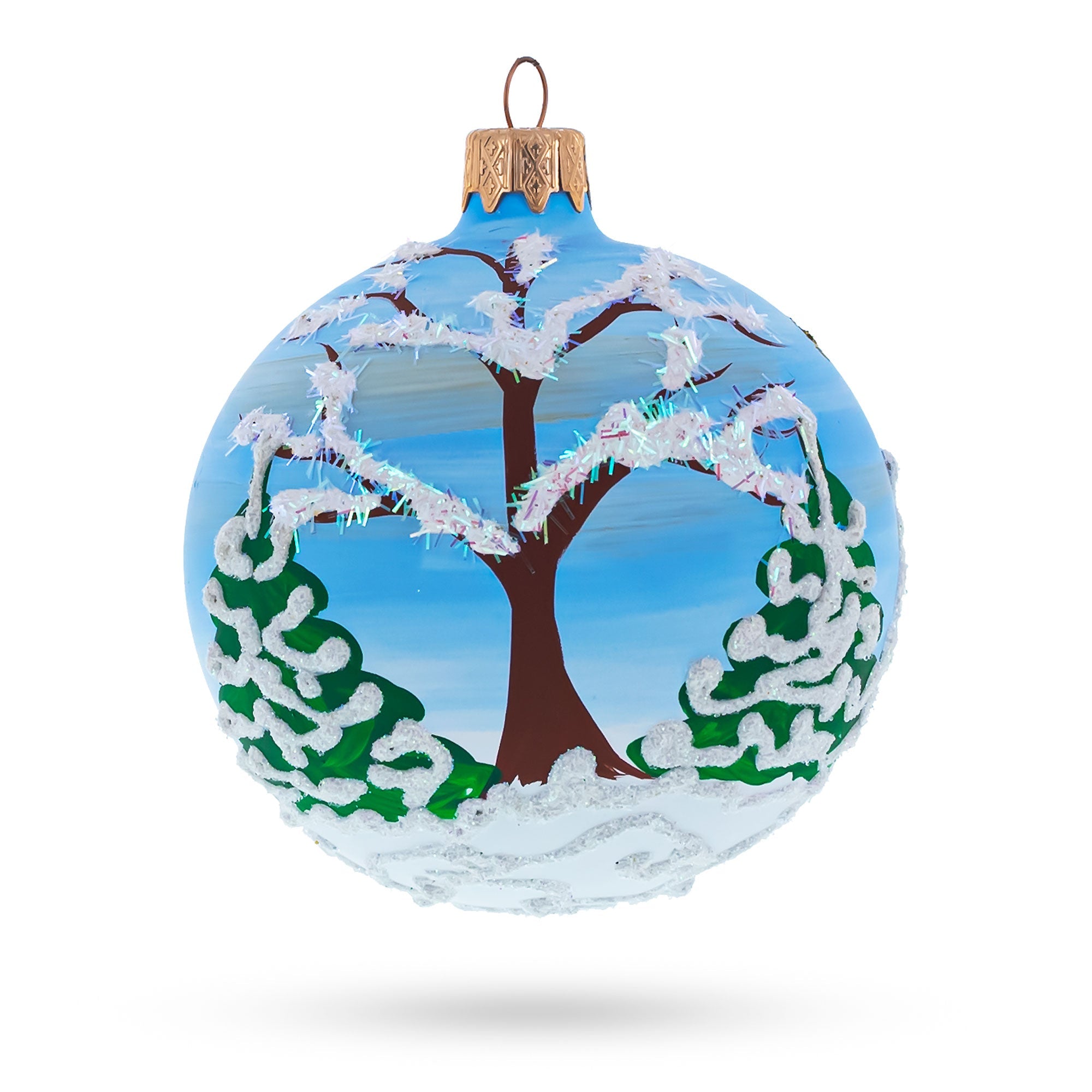 Joyful Laughing Santa with Snowman Glass Ball Christmas Ornament 3.25 Inches