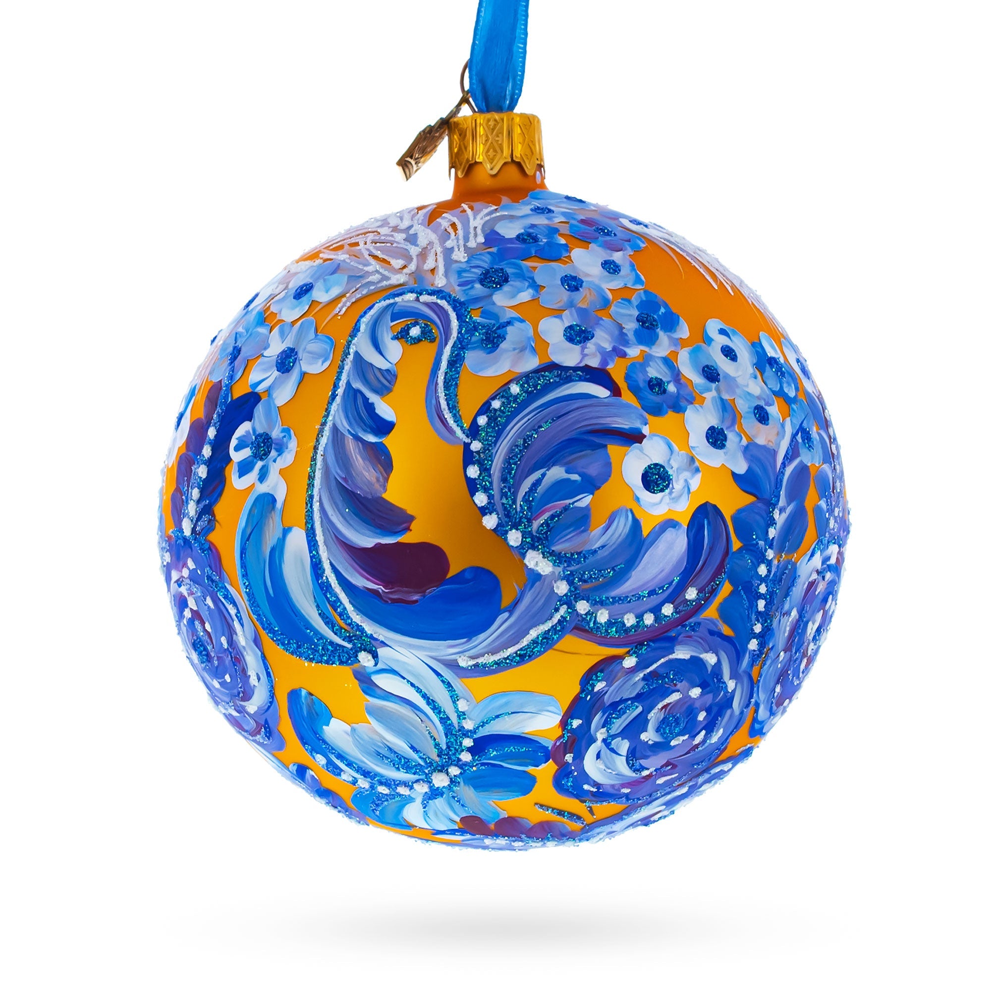 Firebird Amidst Hyacinth Flowers Glass Ball Christmas Ornament
