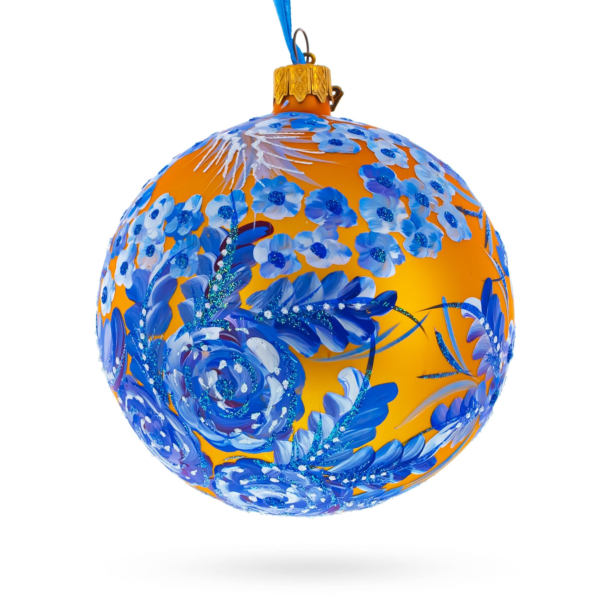 Firebird Amidst Hyacinth Flowers Glass Ball Christmas Ornament