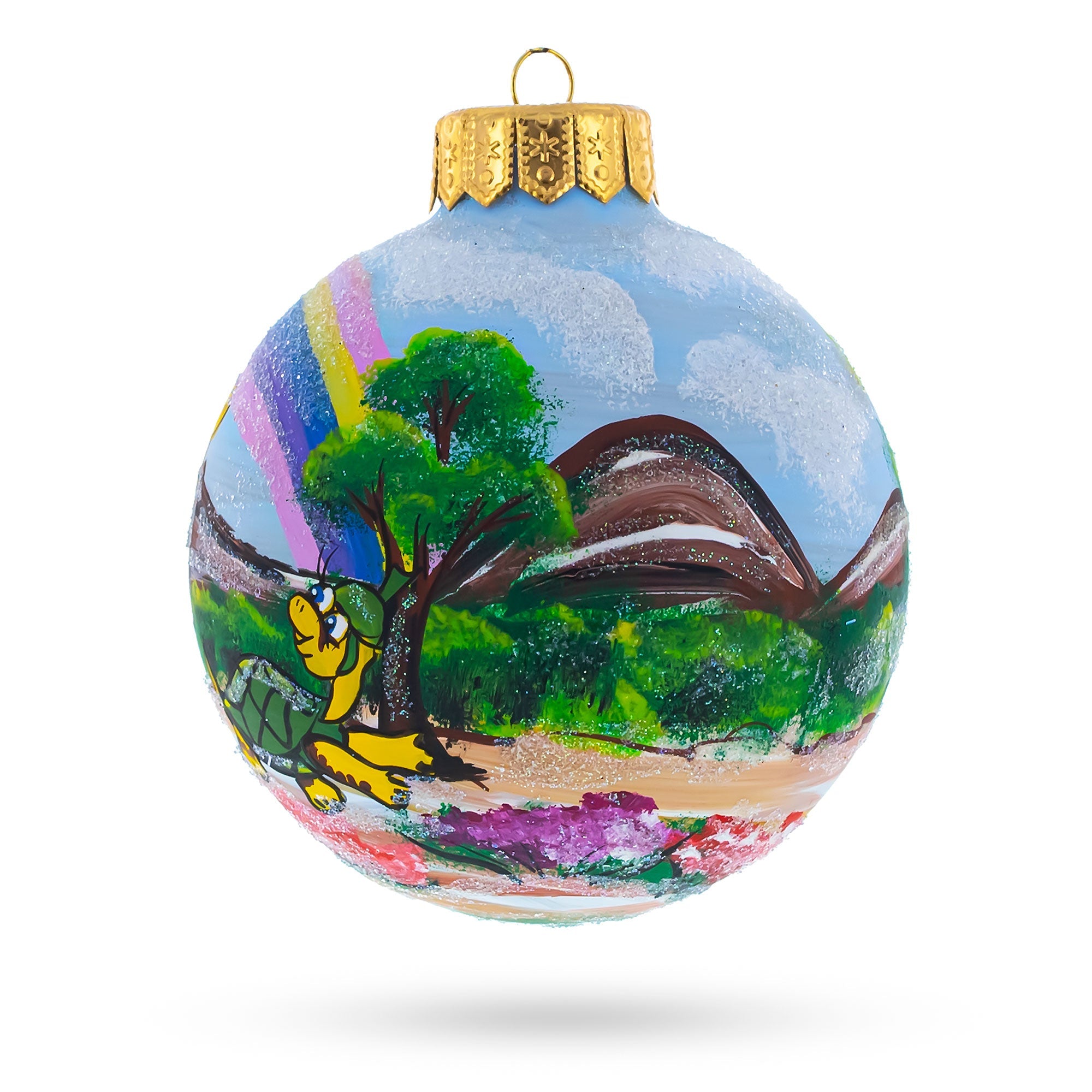 Monkey Under Rainbow Glass Ball Christmas Ornament 4 Inches
