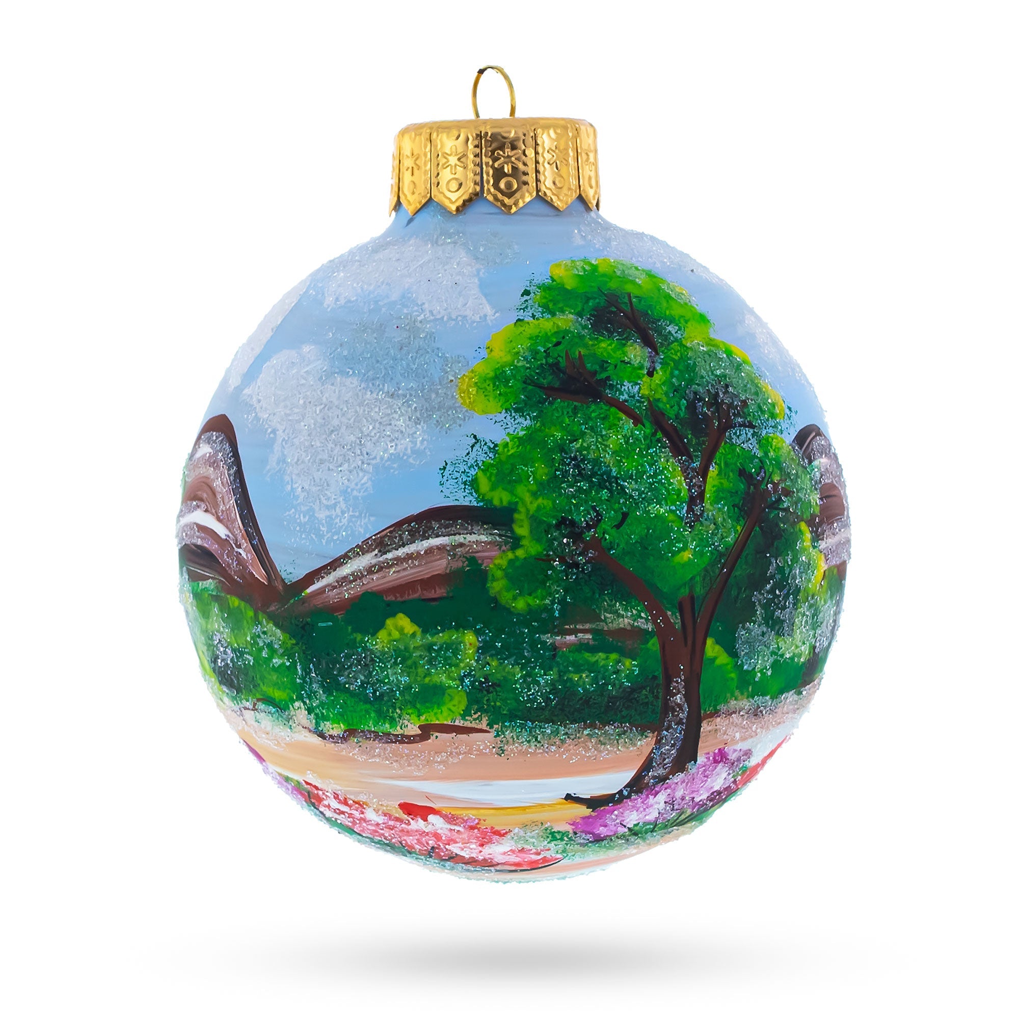 Monkey Under Rainbow Glass Ball Christmas Ornament 4 Inches