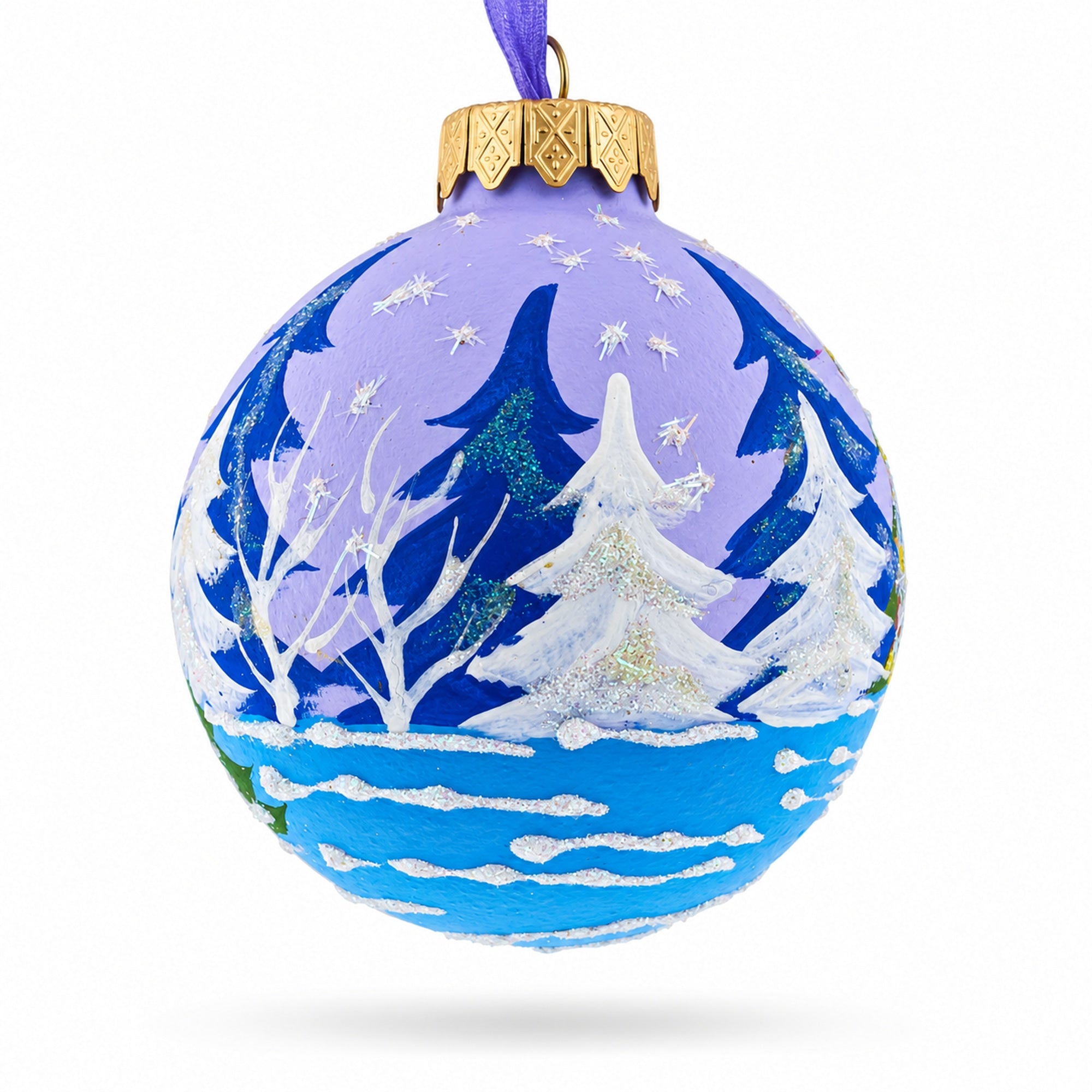 Monkey with Christmas Tree and Gifts Glass Ball Christmas Ornament 3.25 Inches