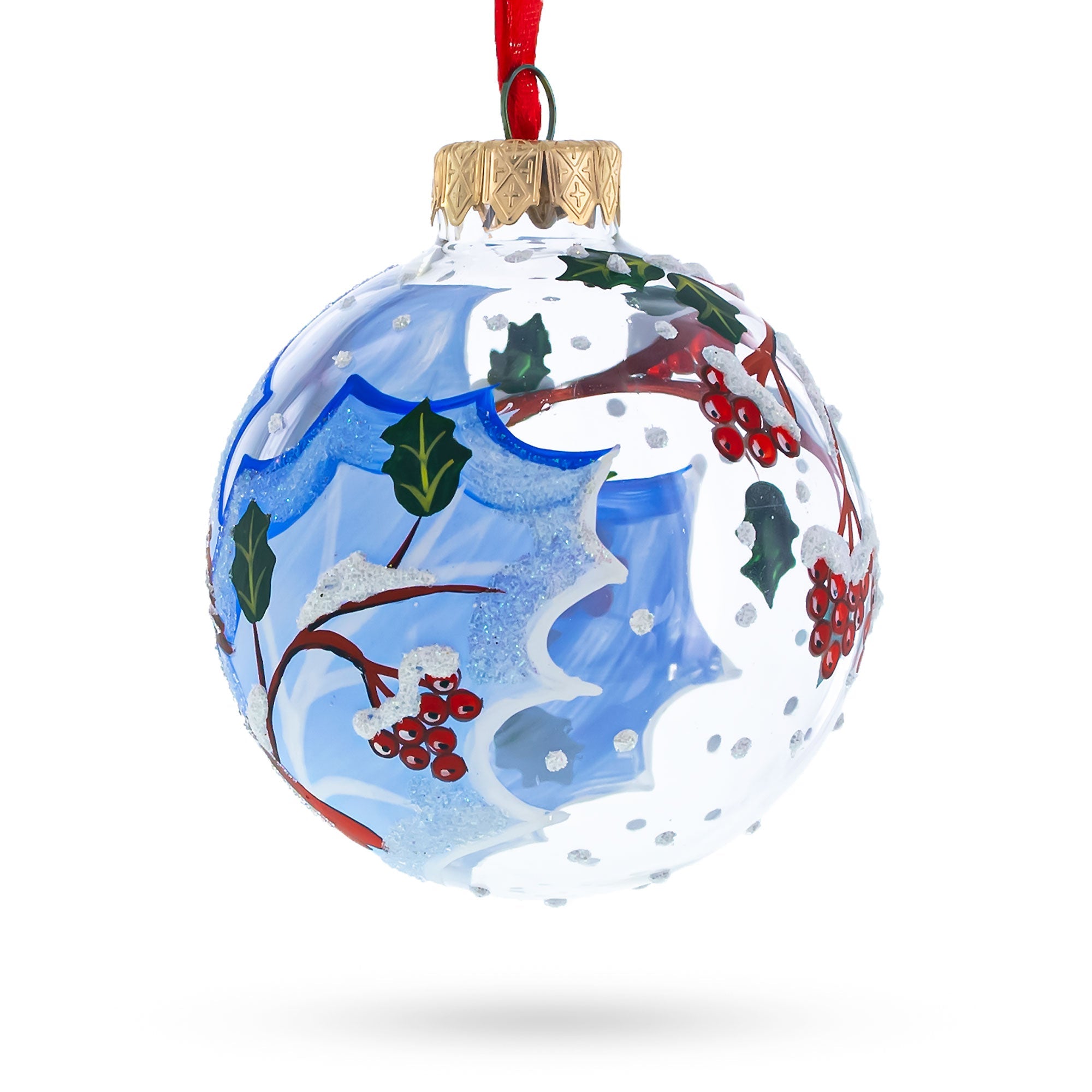 Cardinal Winter Scene Glass Ball Christmas Ornament  3.25 Inches