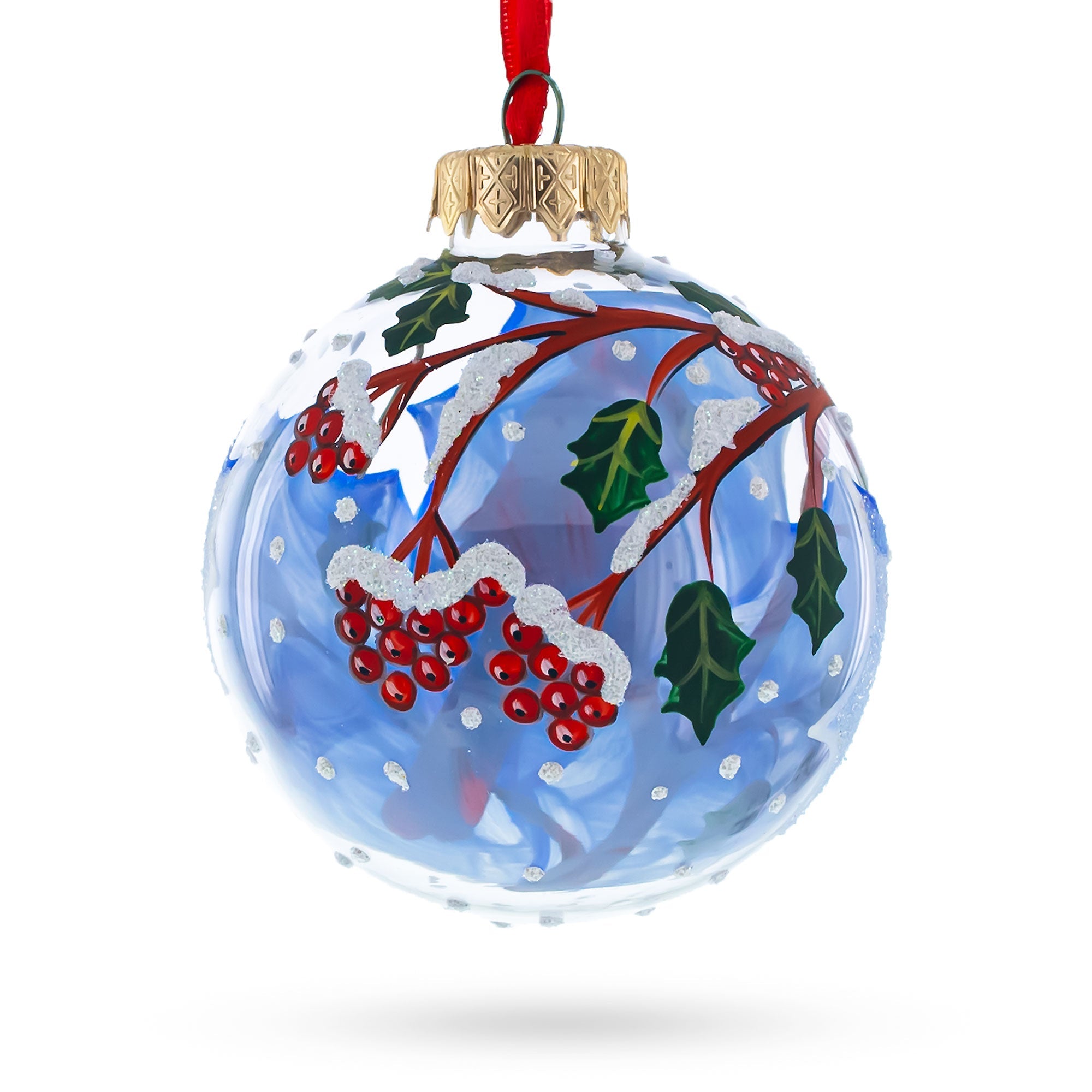 Cardinal Winter Scene Glass Ball Christmas Ornament  3.25 Inches