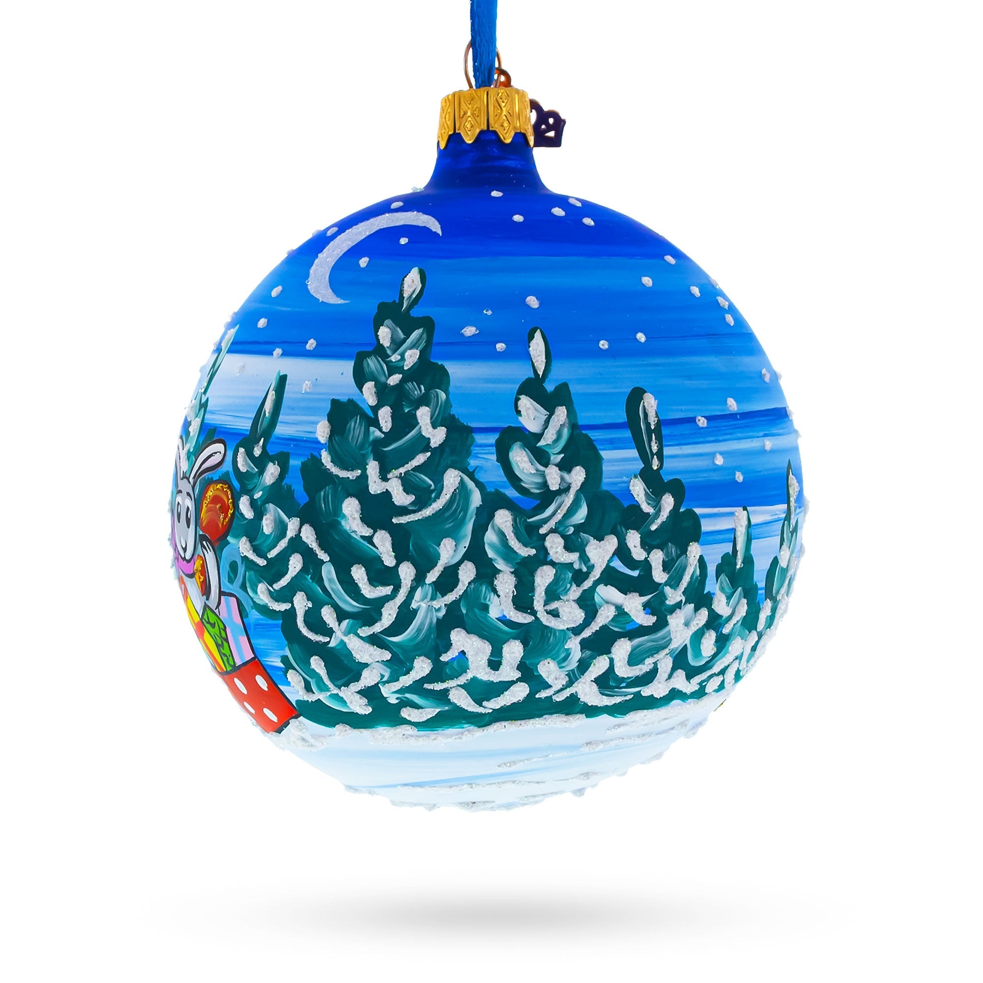 Santa in Sleigh with Reindeer Glass Ball Christmas Ornament 4 Inches