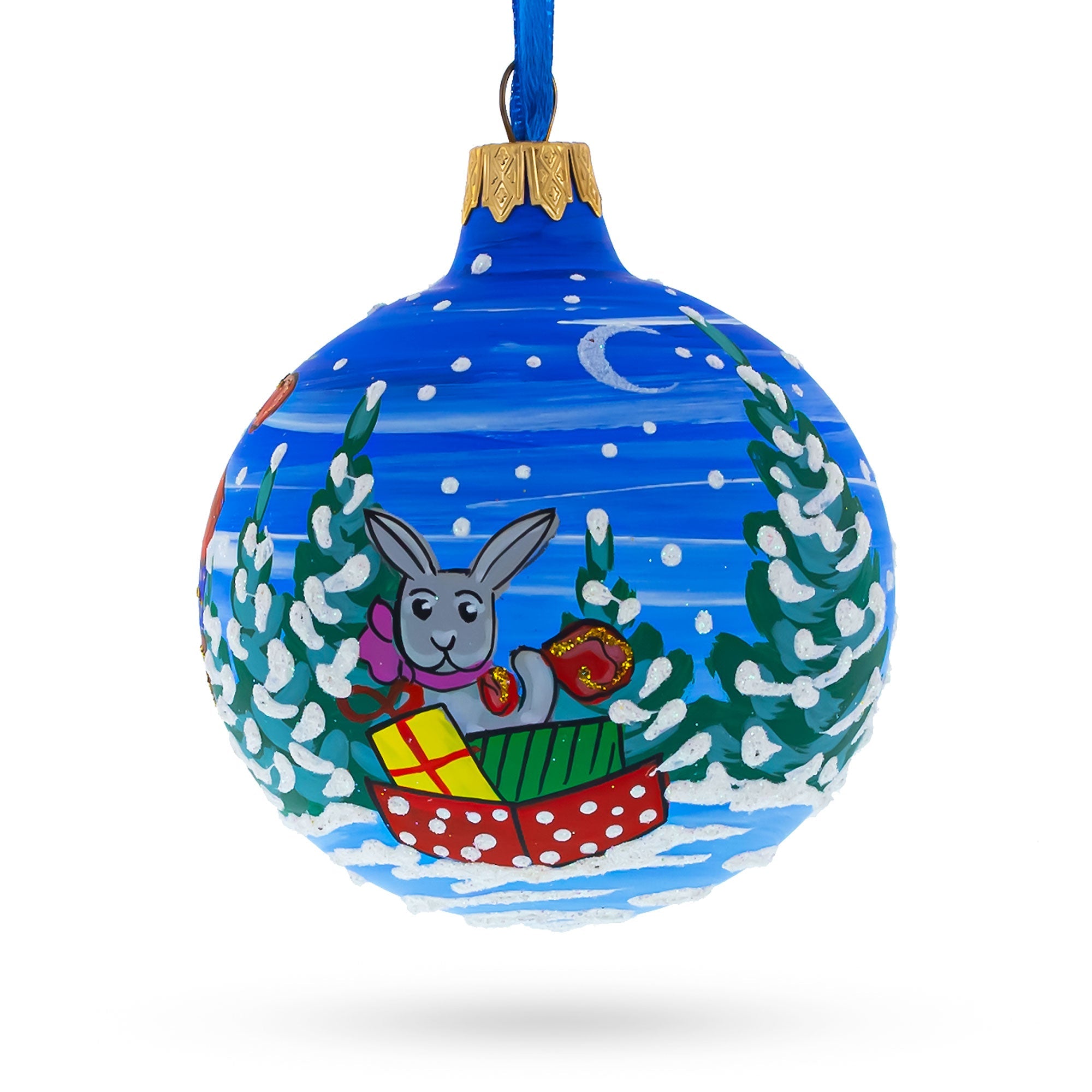 Santa in the Woods Glass Ball Christmas Ornament 3.25 Inches