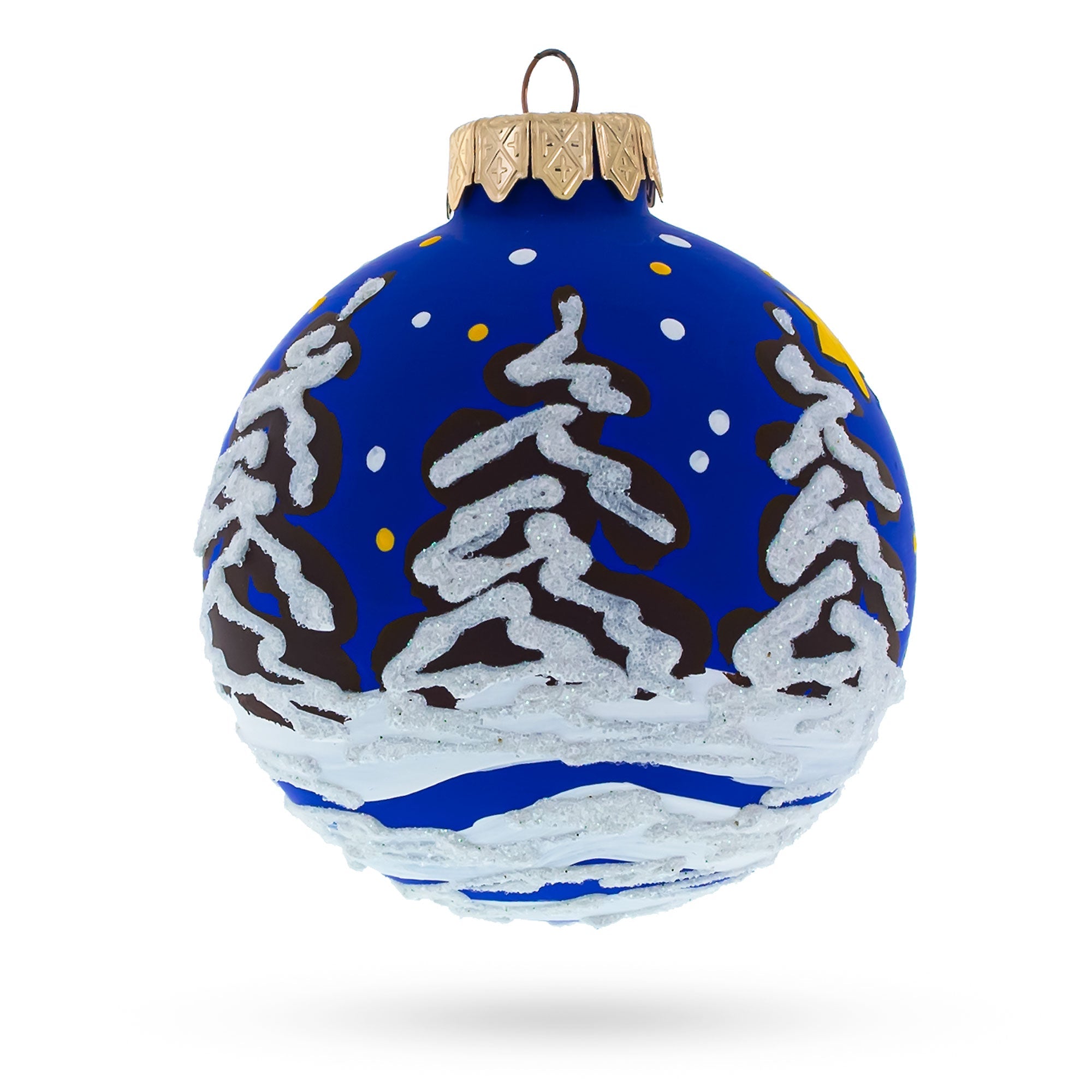 Bear Skiing with Snowman and USA Flag Glass Ball Christmas Ornament 3.25 Inches