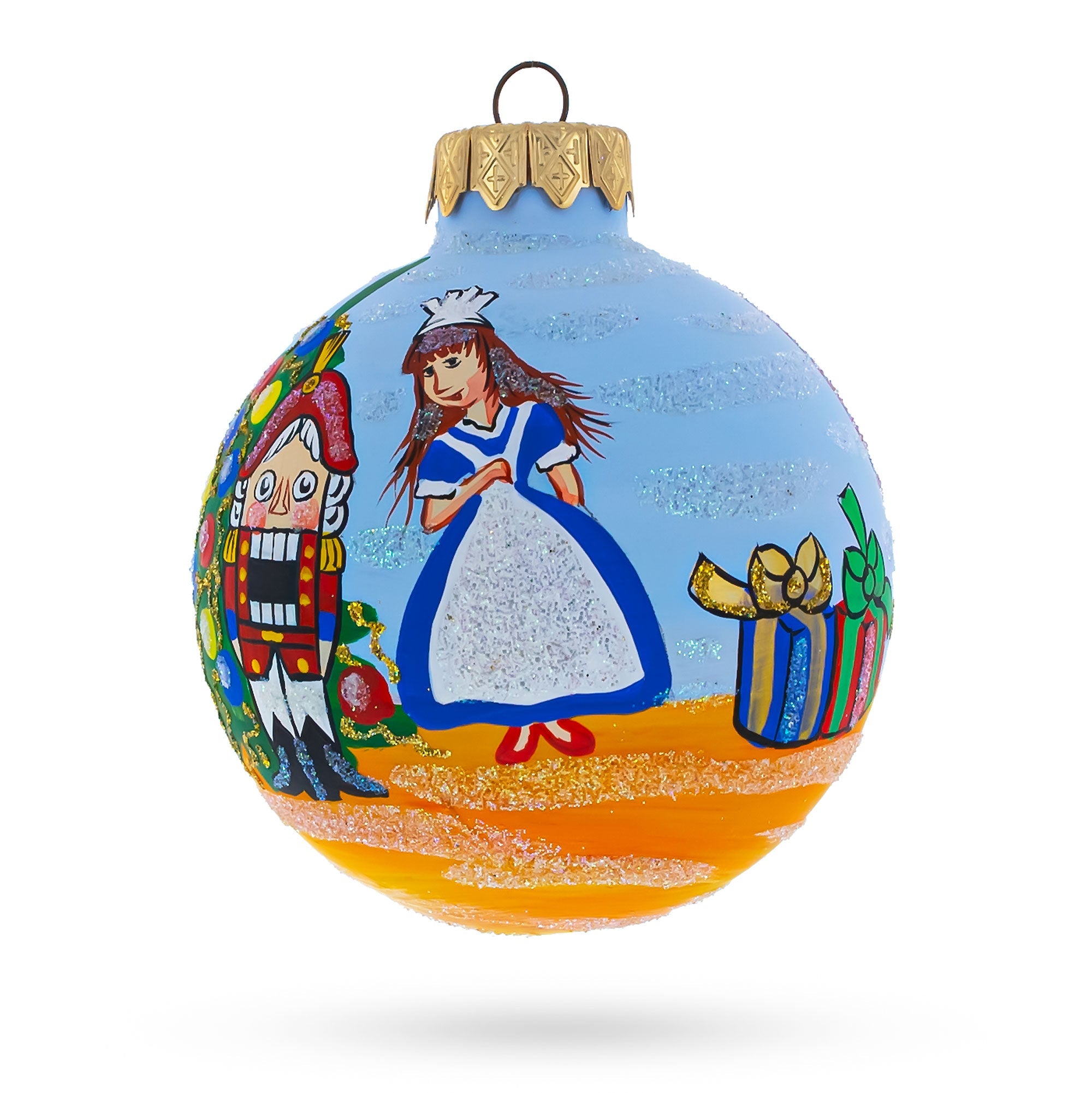 Nutcracker and Clara Glass Ball Christmas Ornament  3.25 Inches
