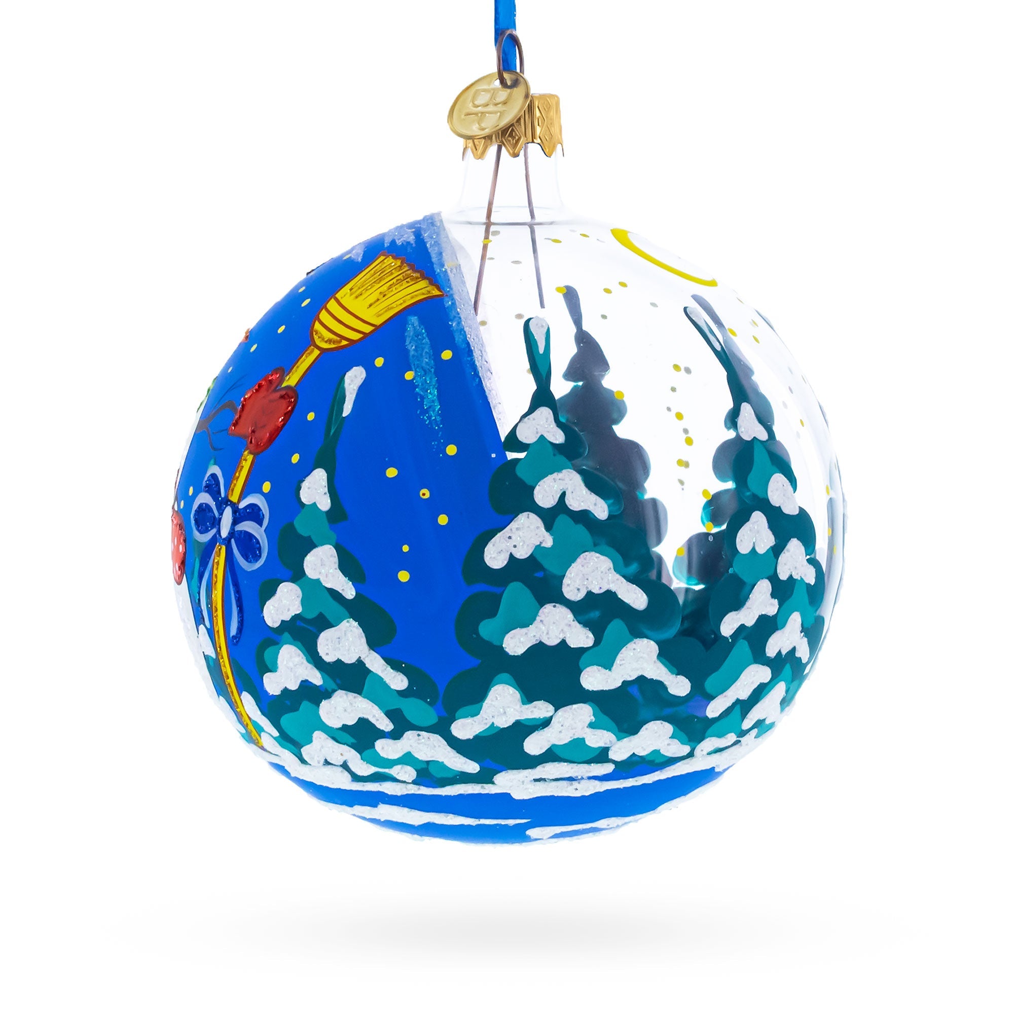 Festive Snowman with Gifts Glass Ball Christmas Ornament 4 Inches