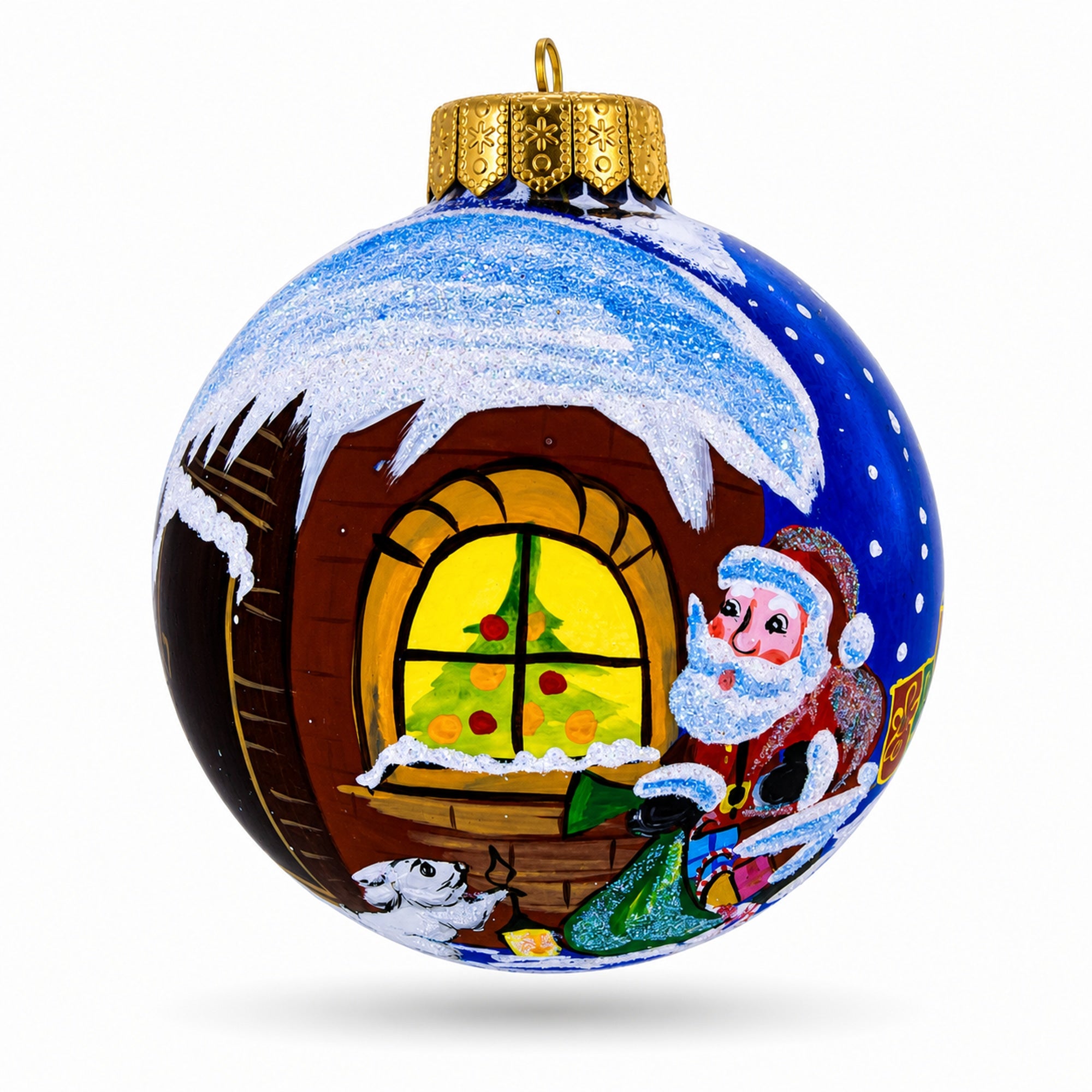 Santa's Enchanting Christmas Night Glass Ball Christmas Ornament 4 Inches