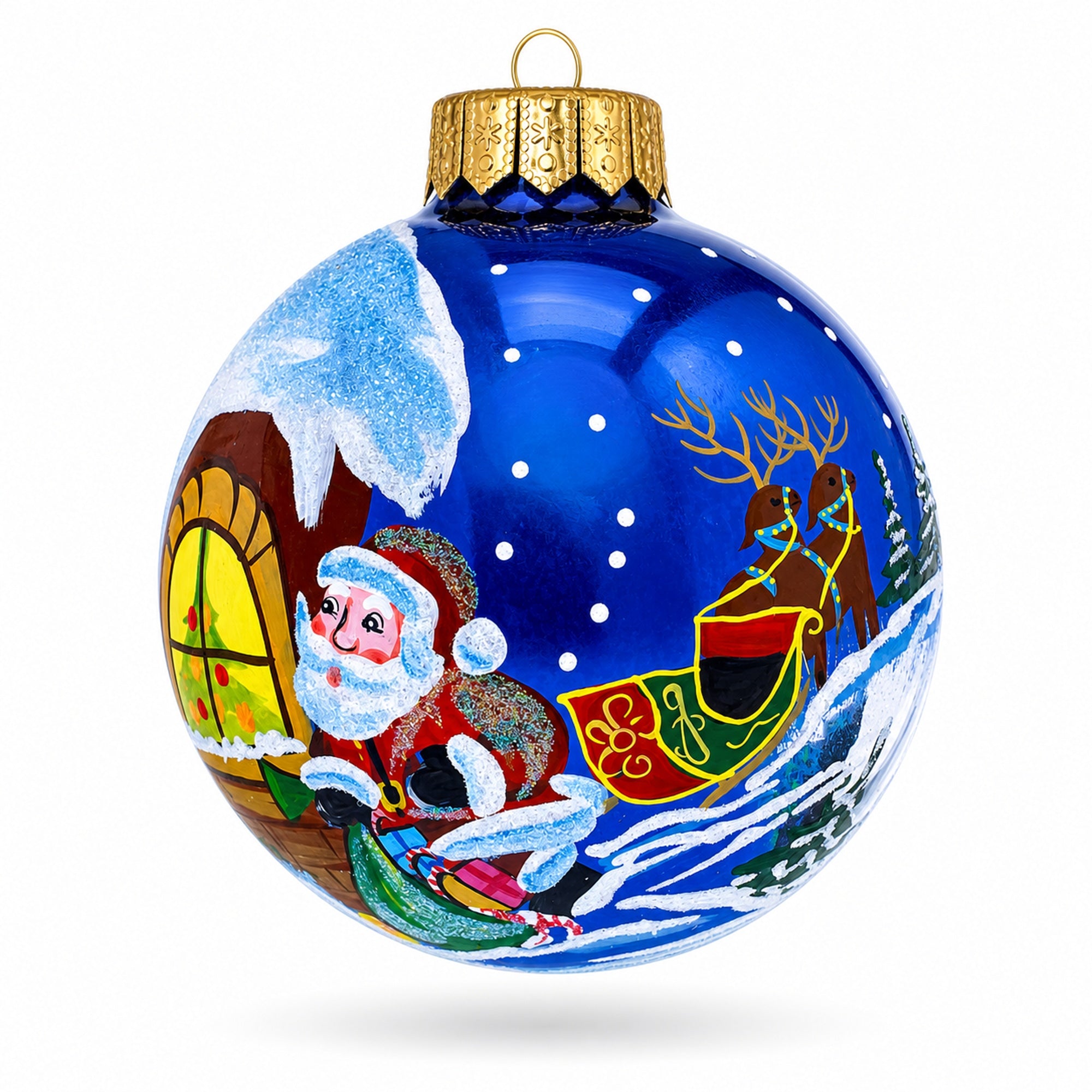 Santa's Enchanting Christmas Night Glass Ball Christmas Ornament 4 Inches