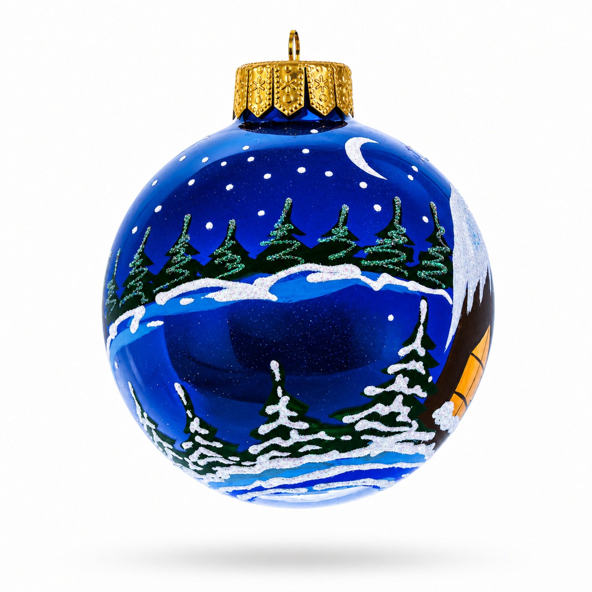 Santa's Enchanting Christmas Night Glass Ball Christmas Ornament 4 Inches