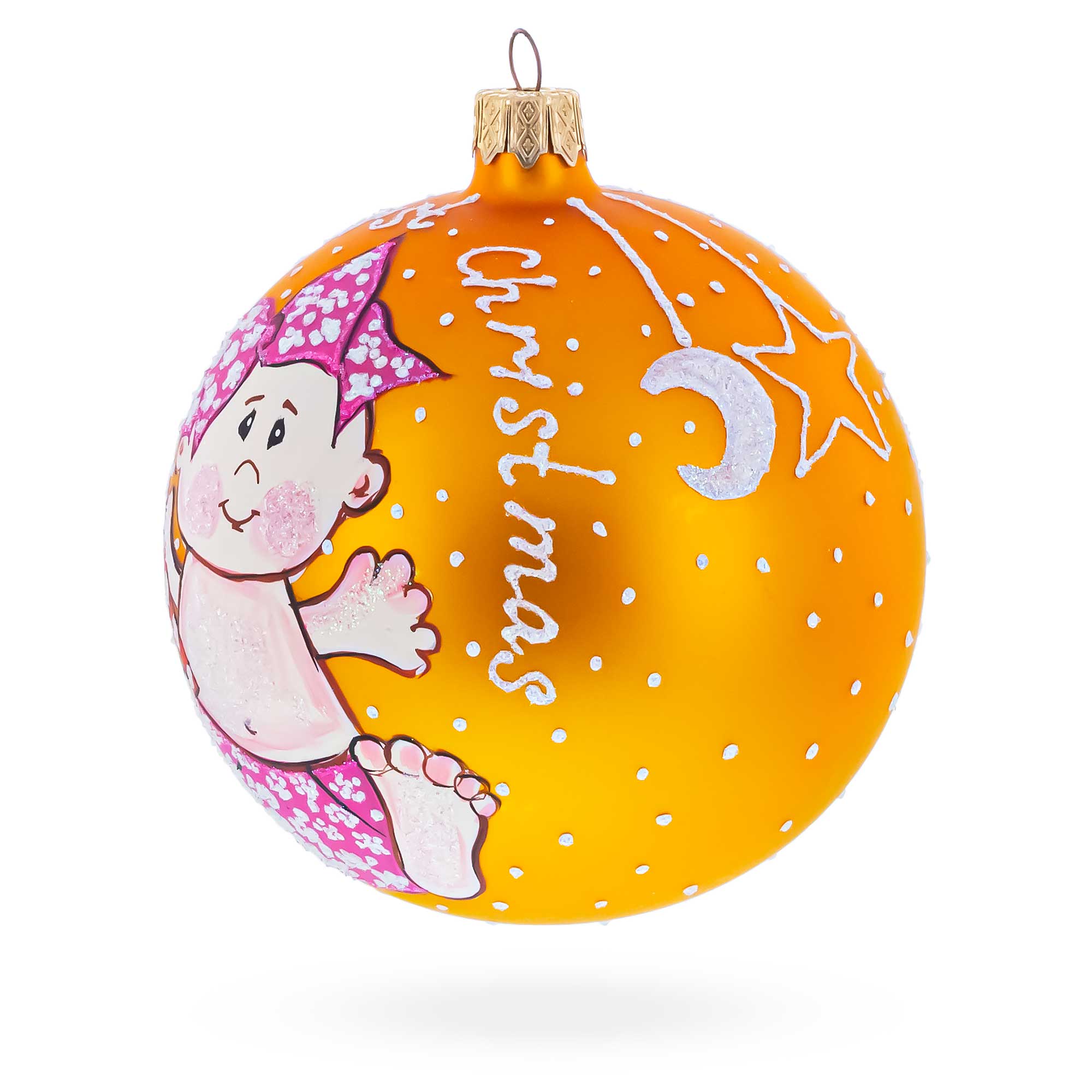 Girl with Candy Cane Glass Ball Baby's First Christmas Ornament 4 Inches