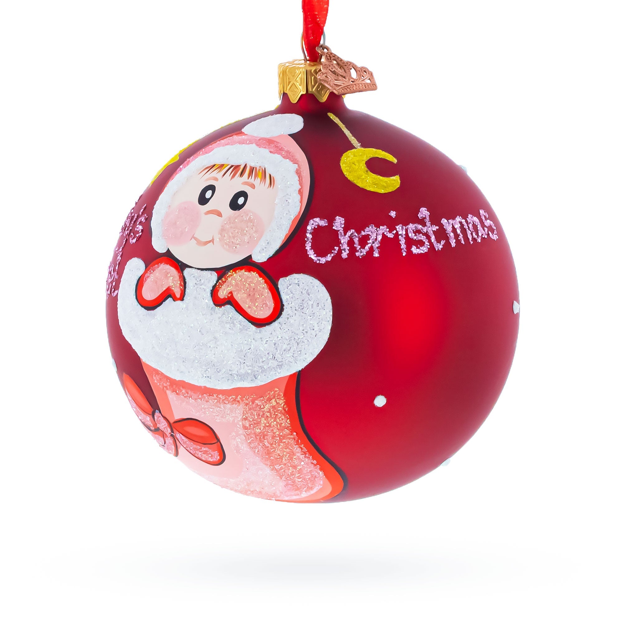 Girl in Stocking Glass Ball Baby's First Christmas Ornament 4 Inches