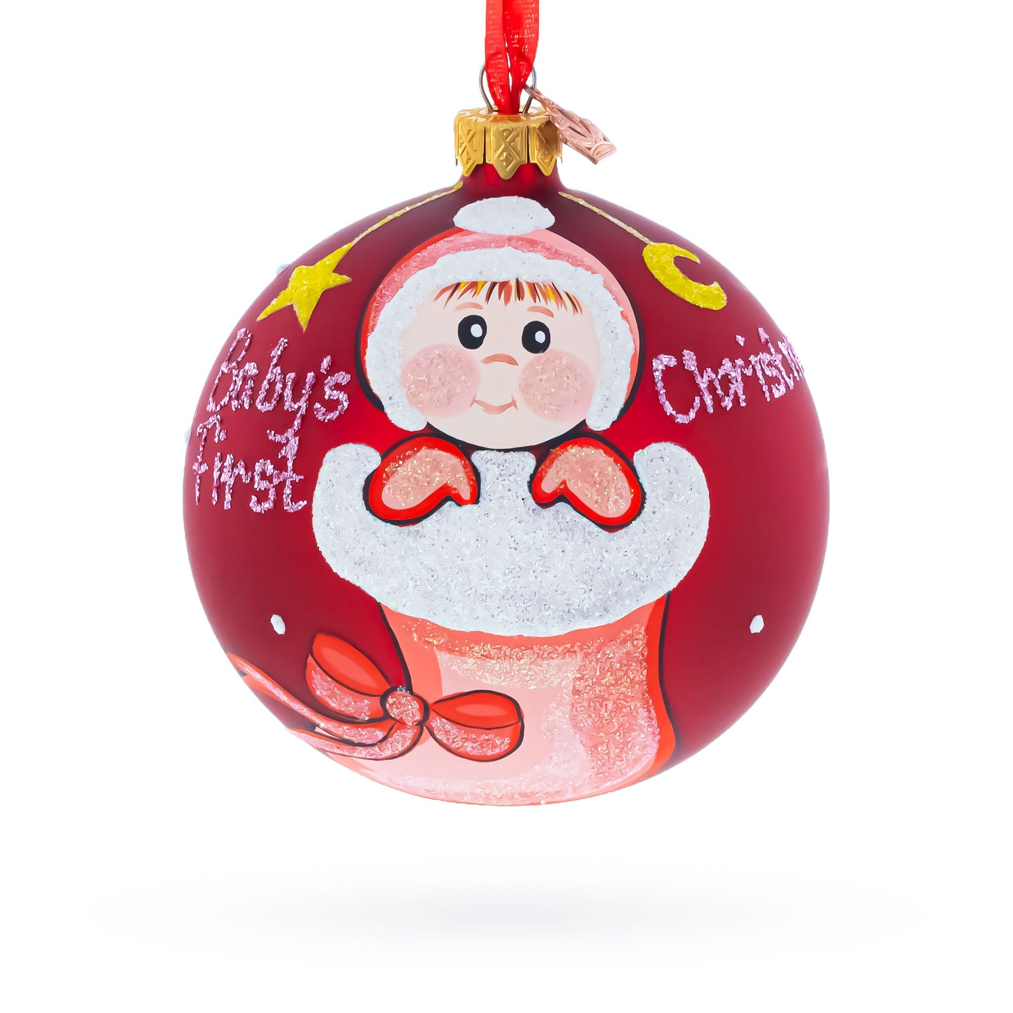 Girl in Stocking Glass Ball Baby's First Christmas Ornament 4 Inches