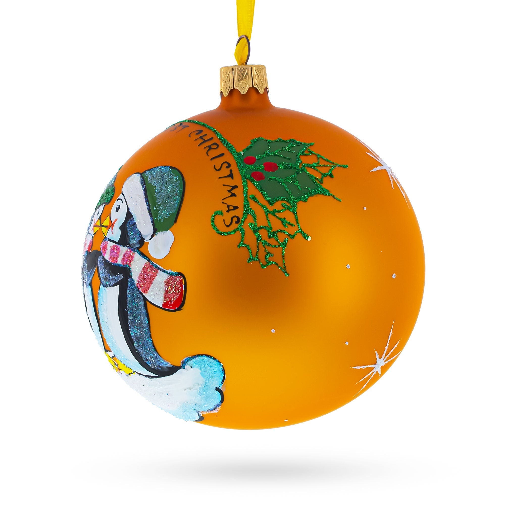 Our First Christmas Penguin Couple Glass Ball Ornament 4 Inches