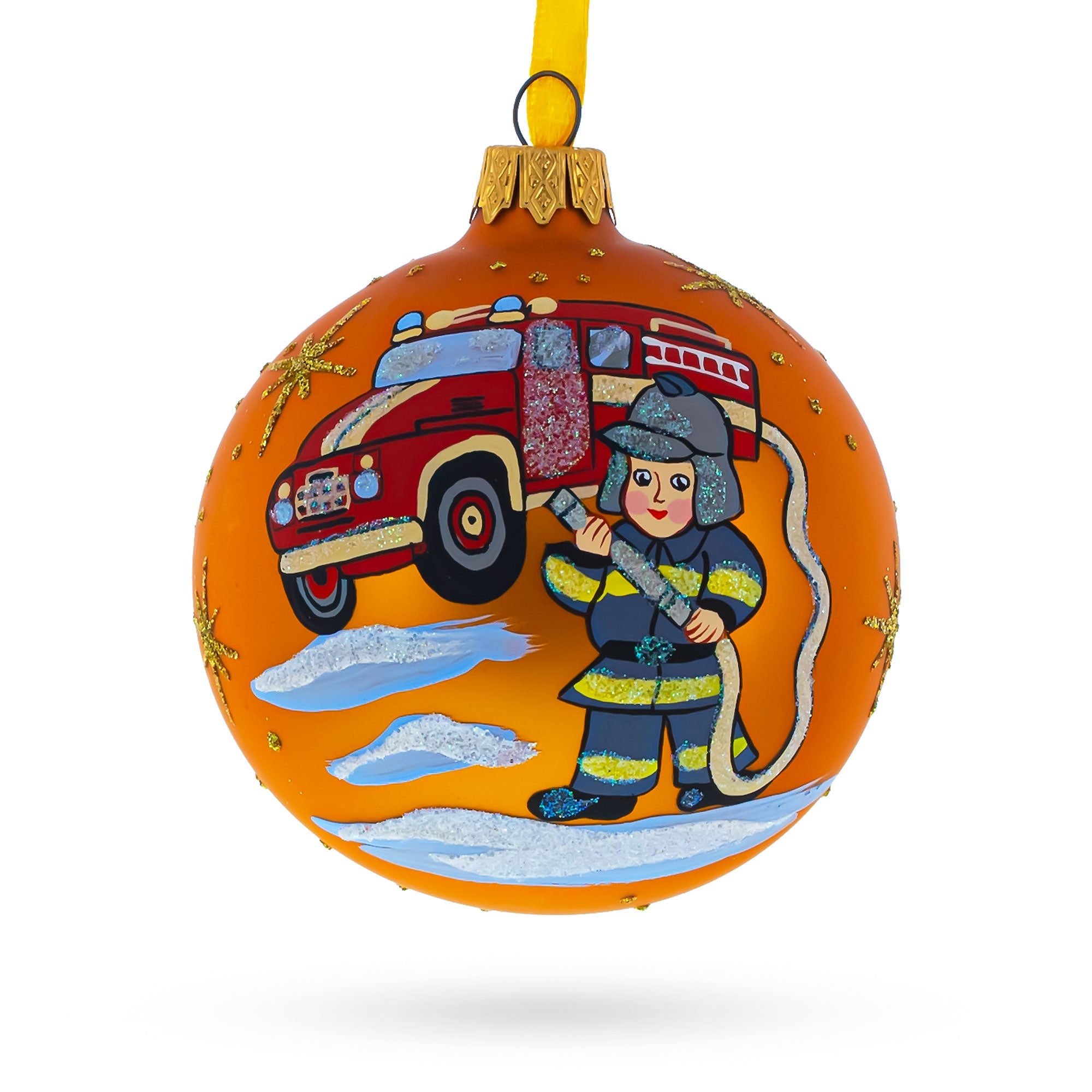 Little Fireman Glass Ball Christmas Ornament 3.25 Inches