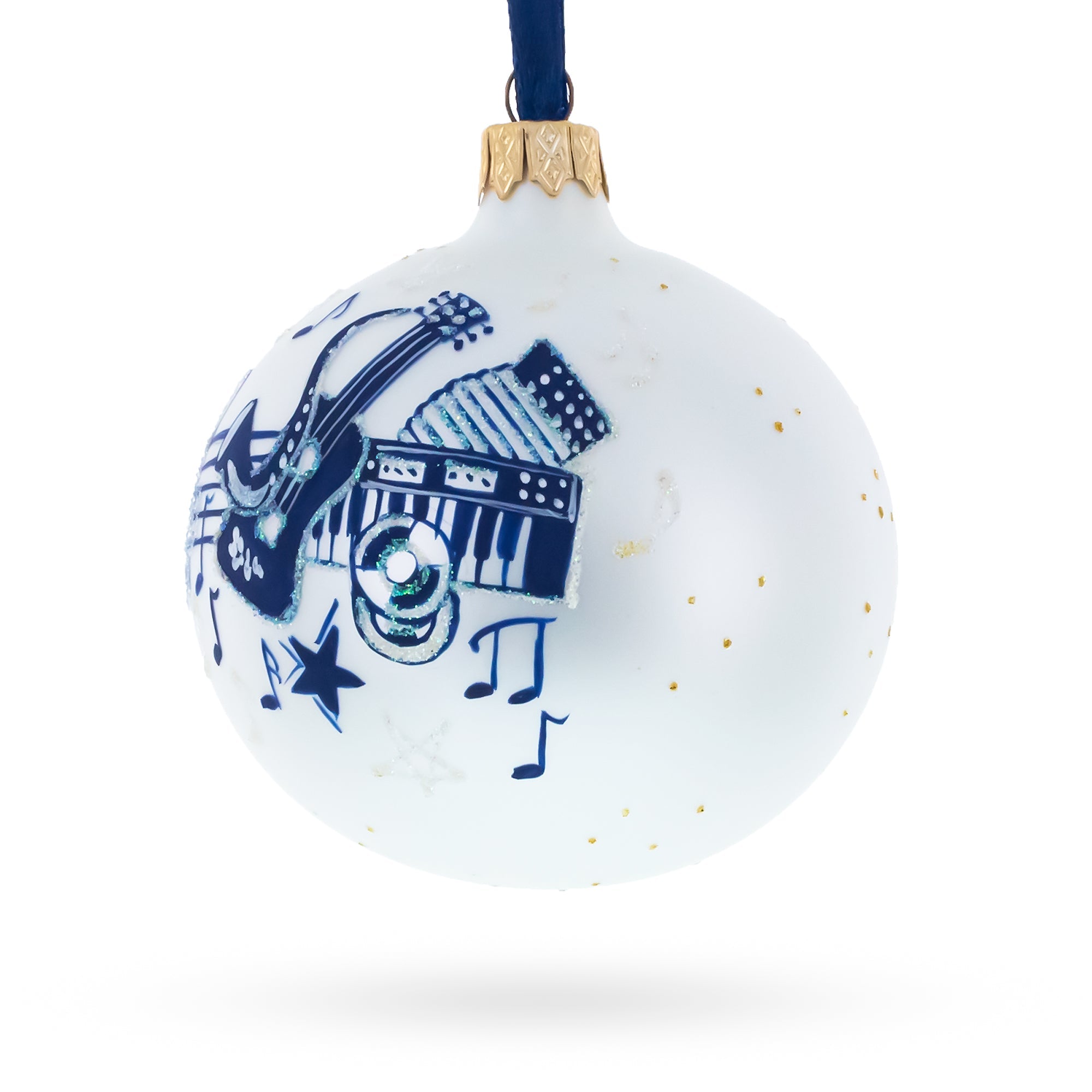 Saxophone, Guitar, Piano Glass Ball Christmas Music Ornament 4 Inches