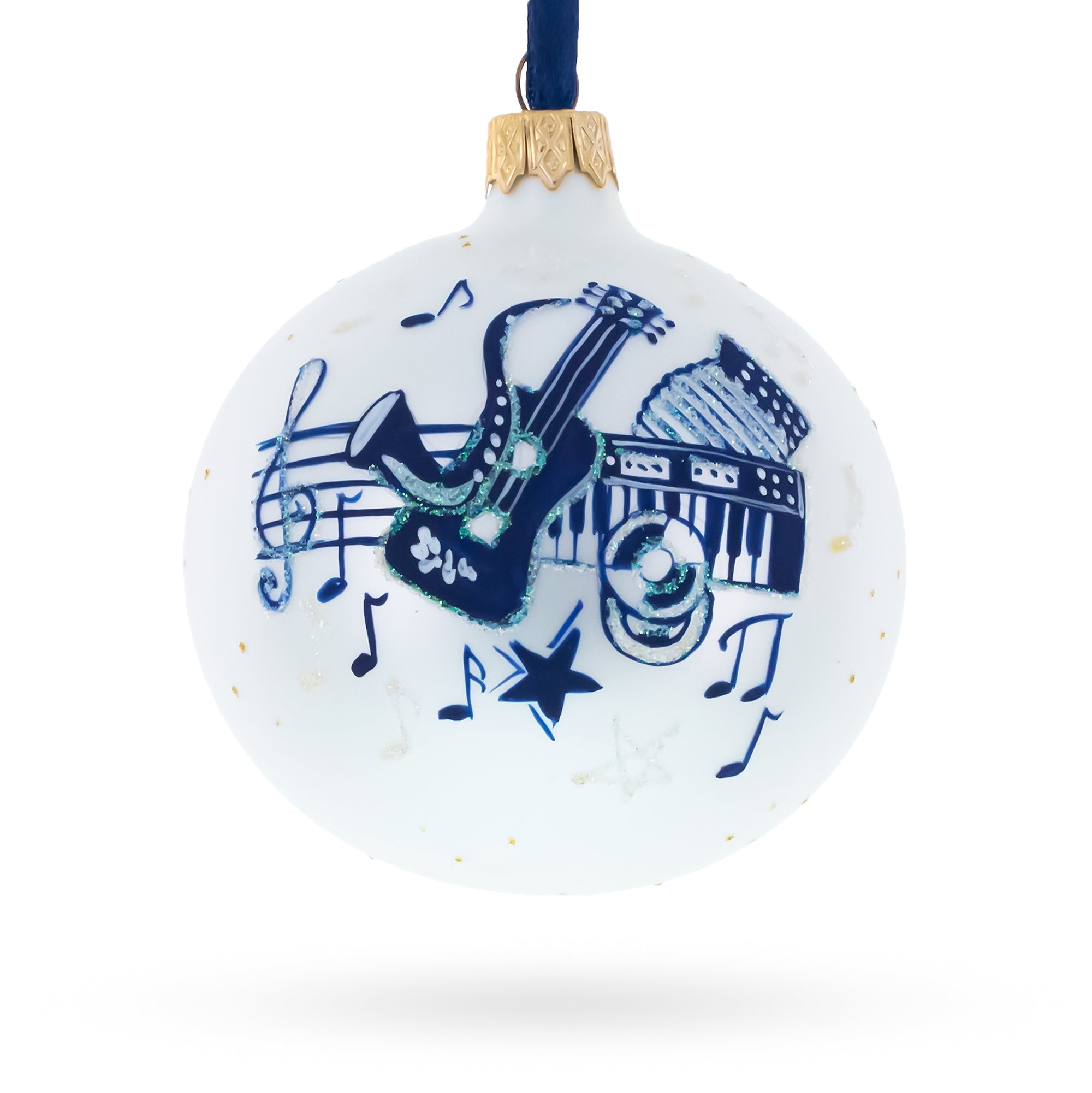 Saxophone, Guitar, Piano Glass Ball Christmas Music Ornament 4 Inches