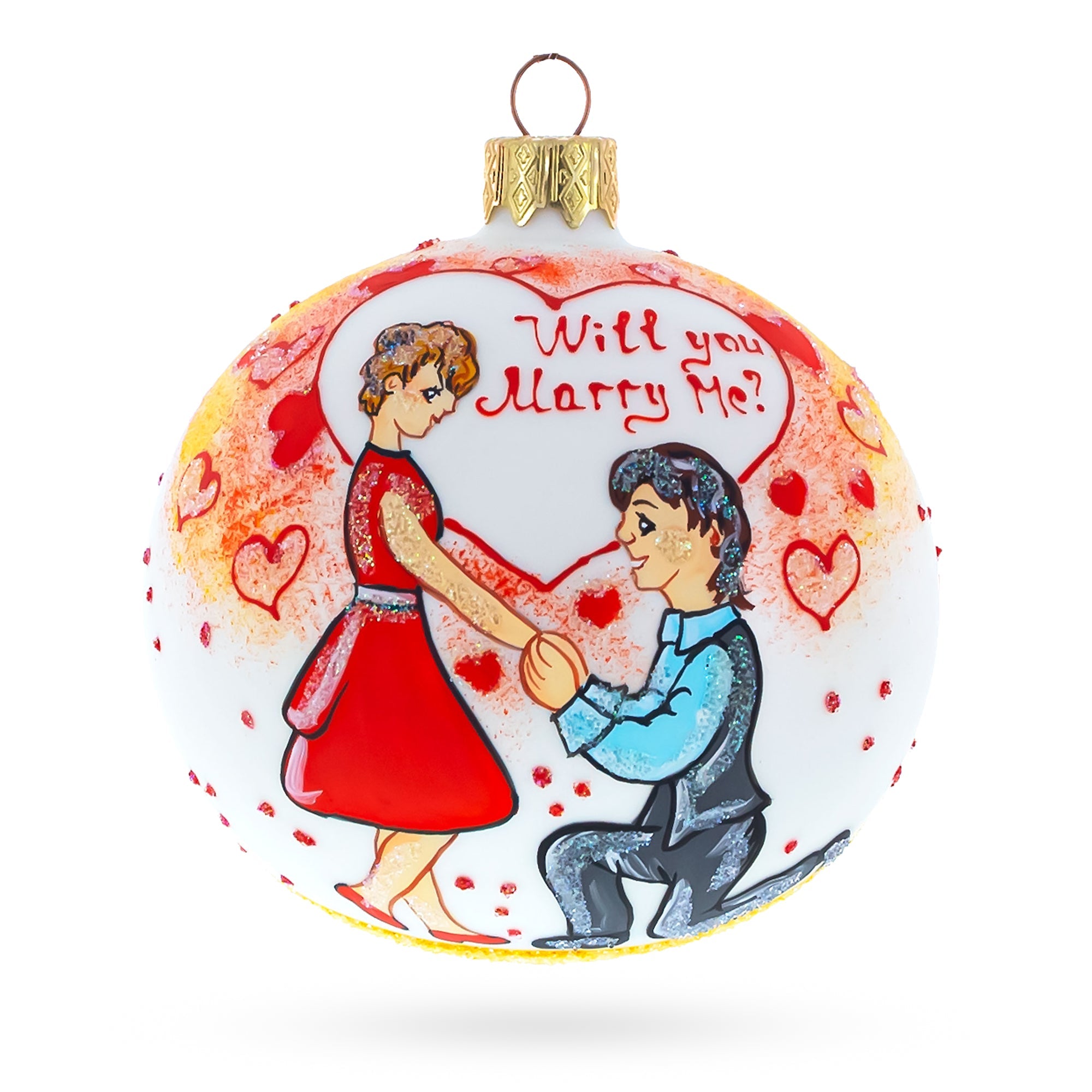 Proposal 'Will You Marry Me?' Glass Ball Christmas Ornament 4 Inches