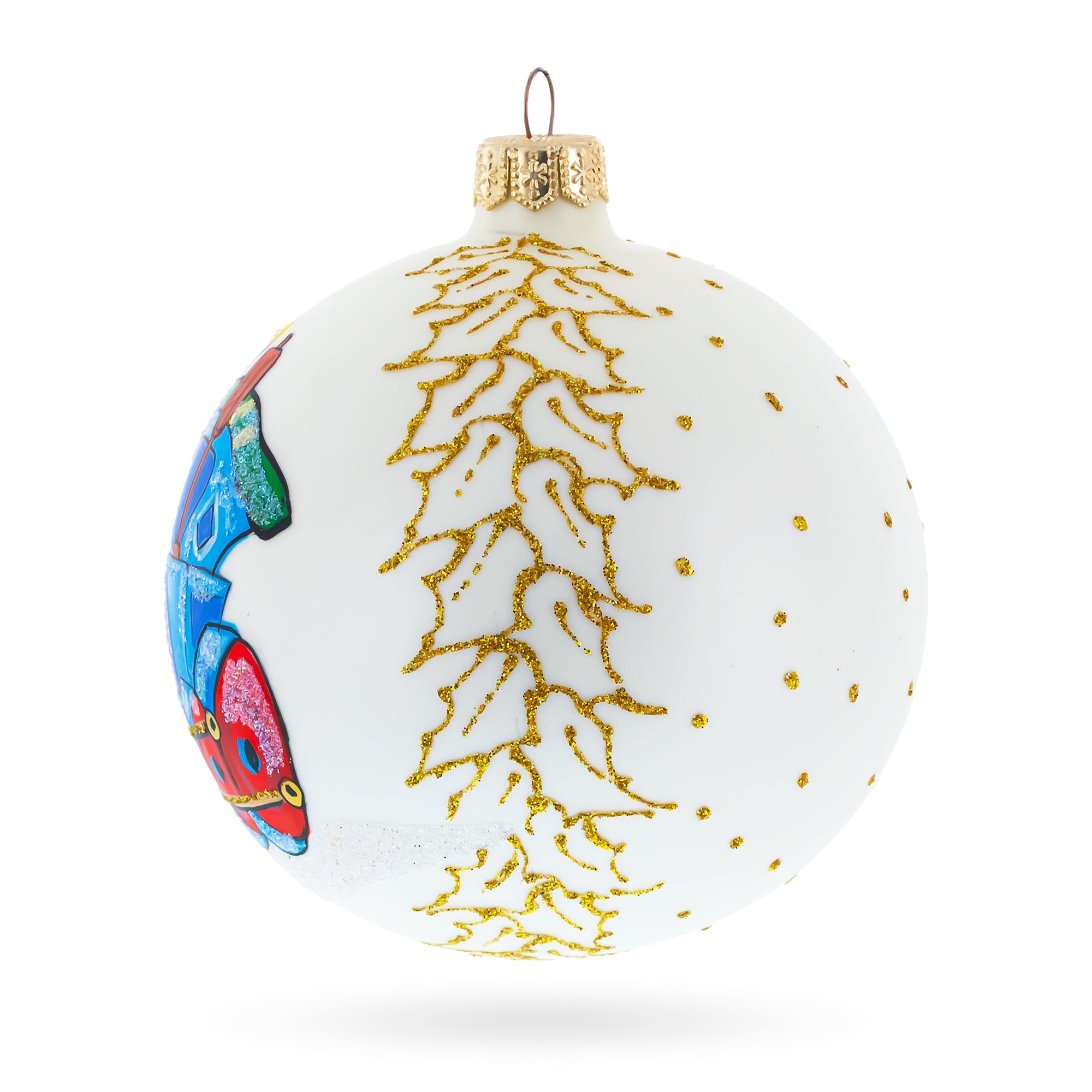 Happy Choo-choo Train Glass Ball Christmas Ornament 4 Inches