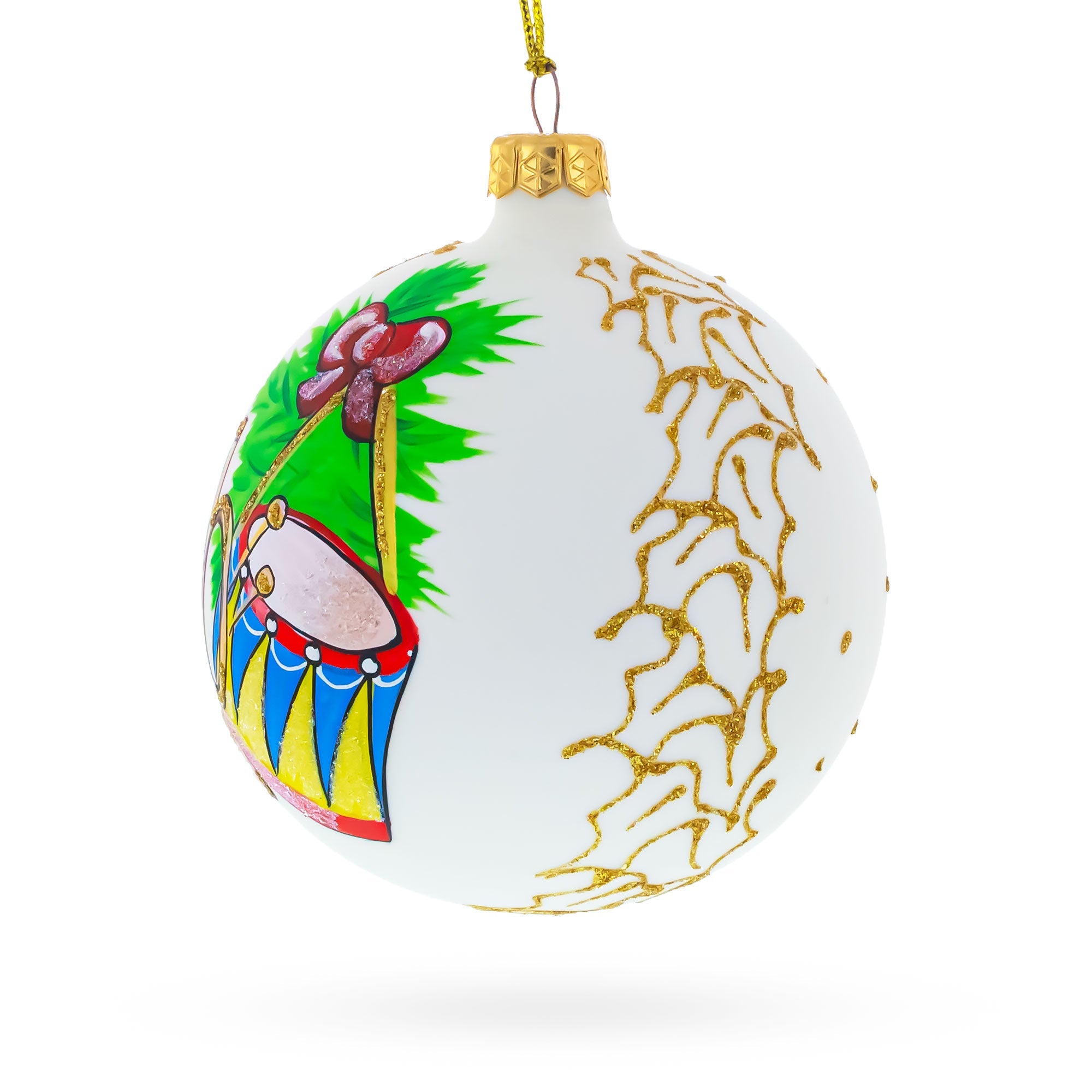 Trumpet and Drum Music Instruments Glass Ball Christmas Ornament 4 Inches