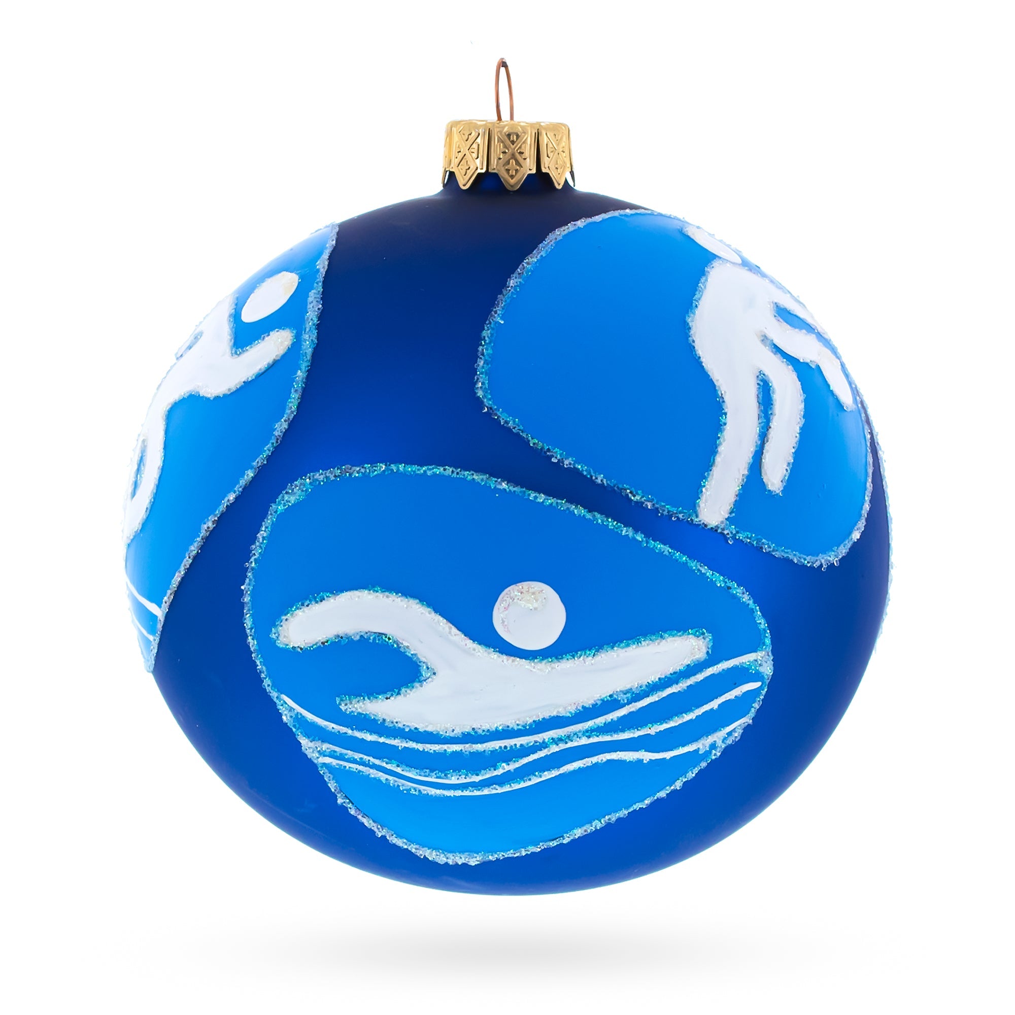Sports Ball with Skating, Swimming and Tennis Glass Ball Christmas Ornament 4 Inches