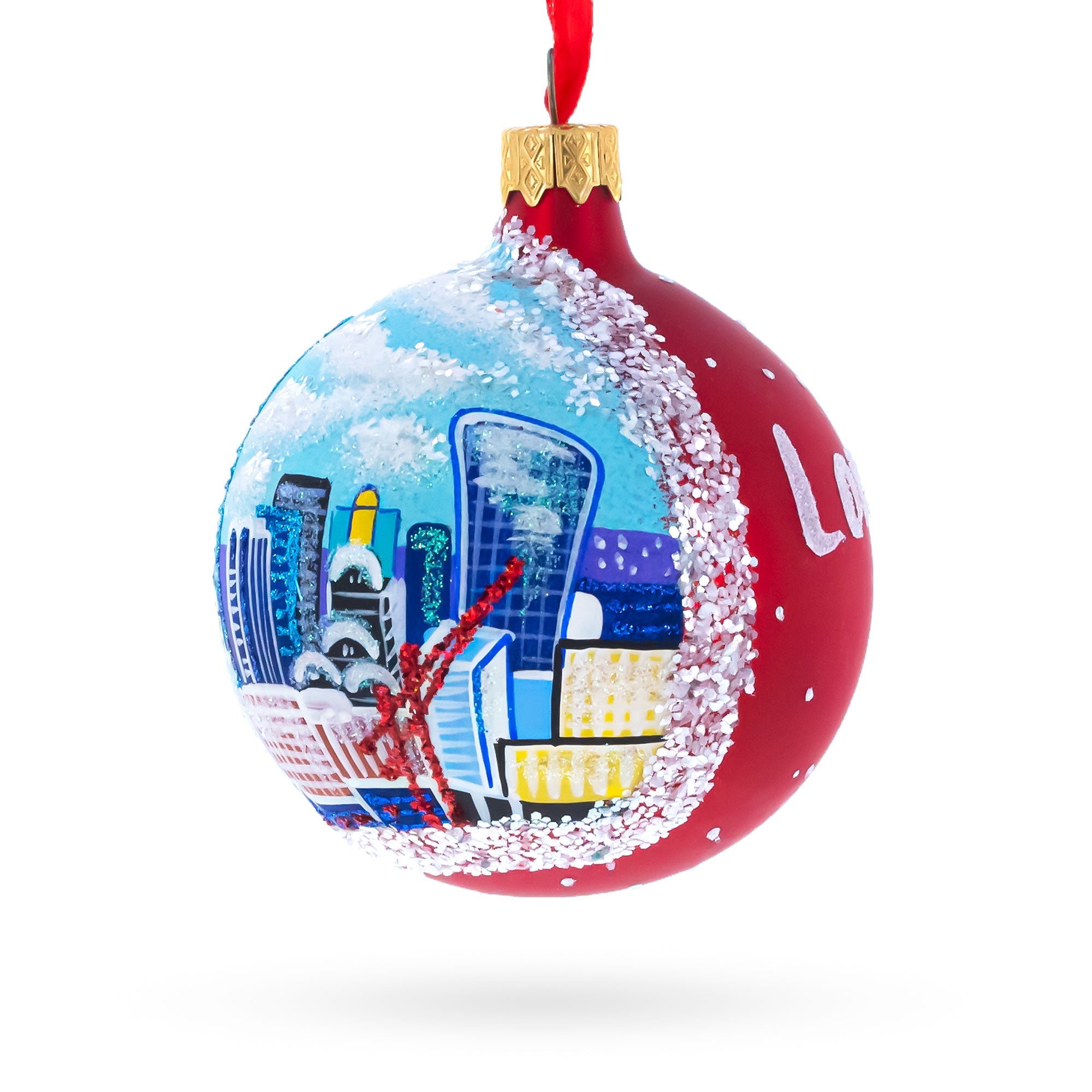 London City Modern Skyline, United Kingdom Glass Ball Christmas Ornament 3.25 Inches