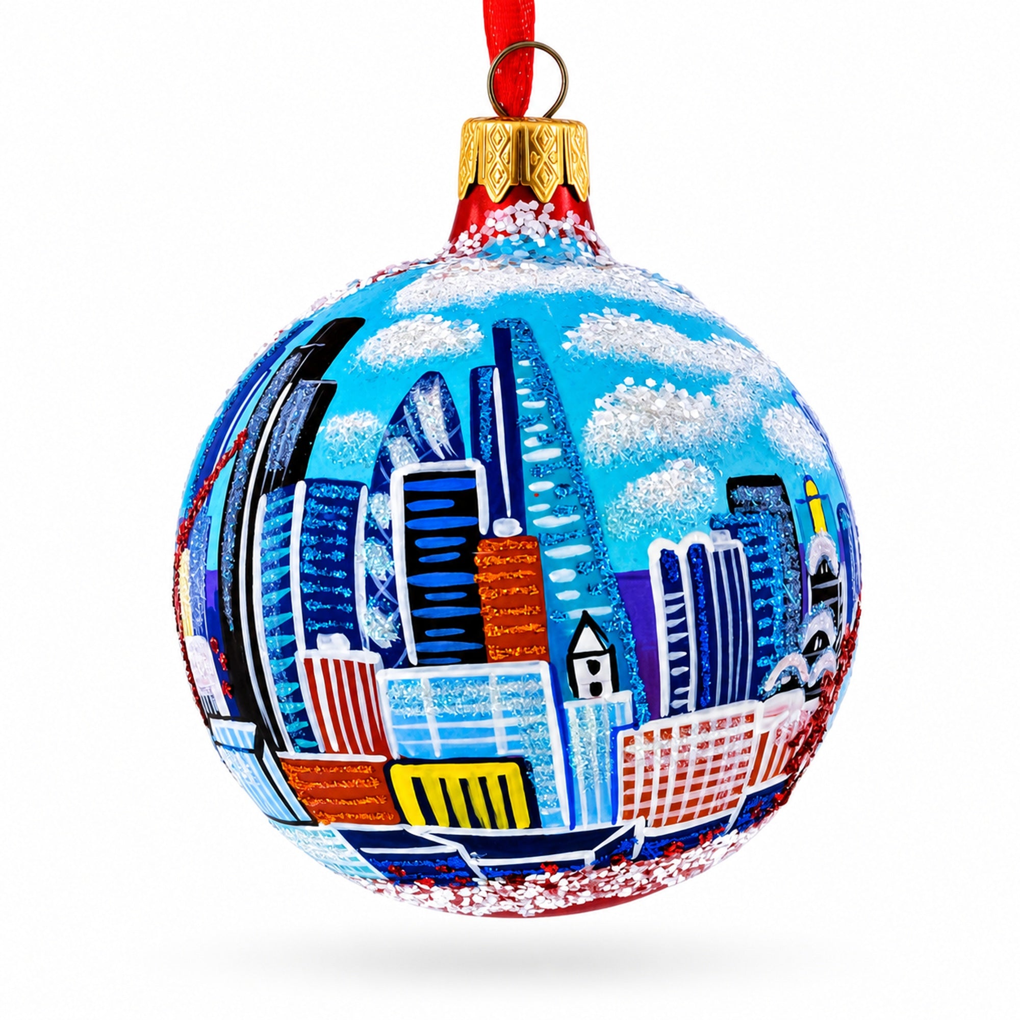London City Modern Skyline, United Kingdom Glass Ball Christmas Ornament 3.25 Inches
