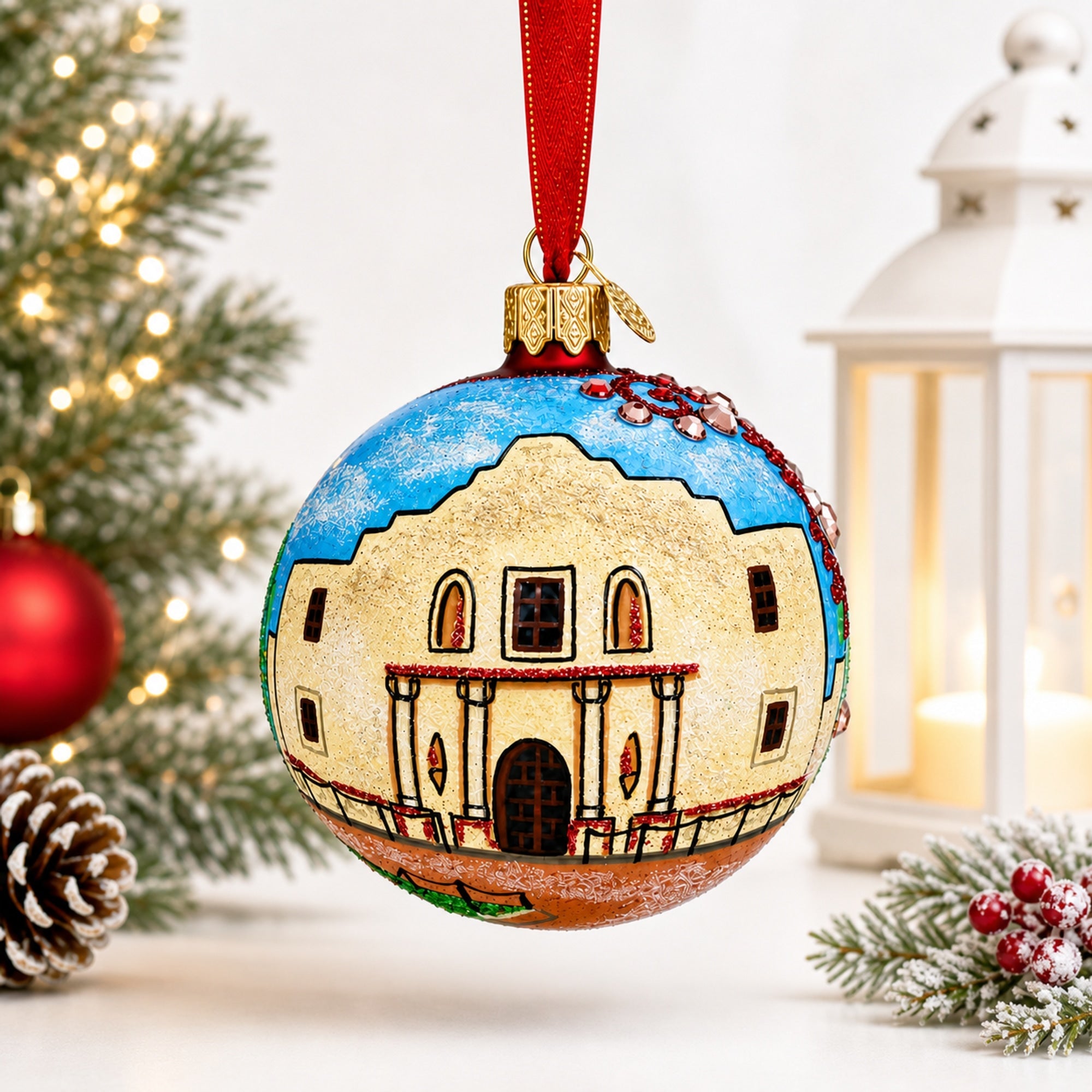 The Alamo, San Antonio, Texas Glass Ball Christmas Ornament 3.25 Inches