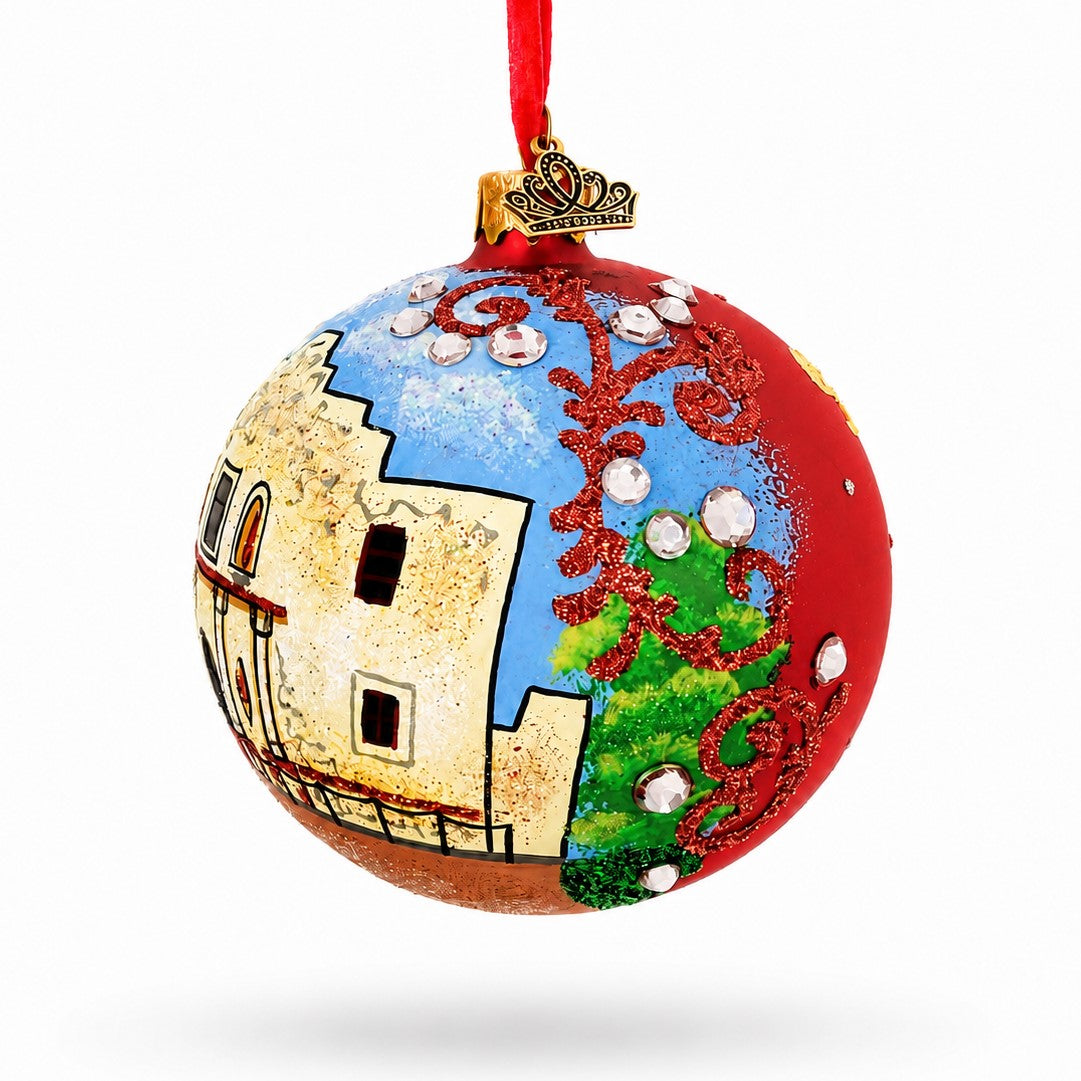 The Alamo, San Antonio, Texas Glass Ball Christmas Ornament 3.25 Inches