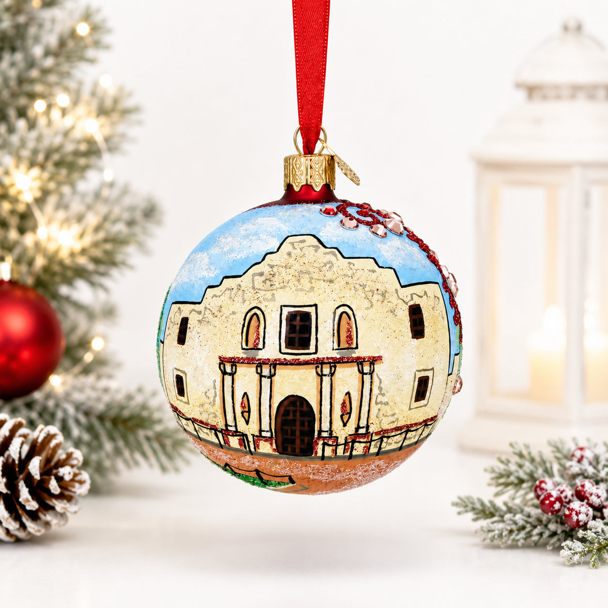 The Alamo, San Antonio, Texas Glass Ball Christmas Ornament 3.25 Inches