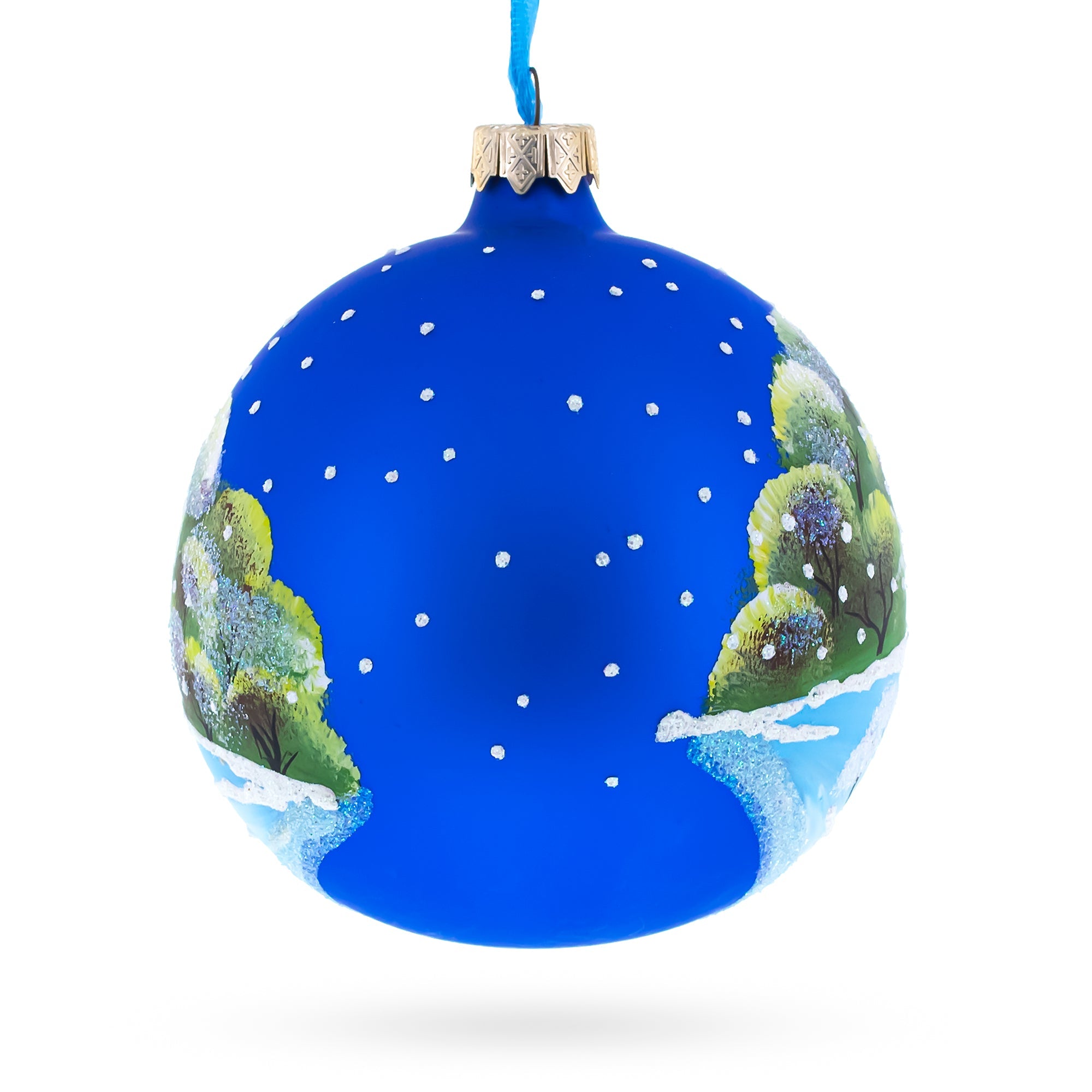 Puppy Unwrapping a Surprise Glass Ball Christmas Ornament 4 Inches
