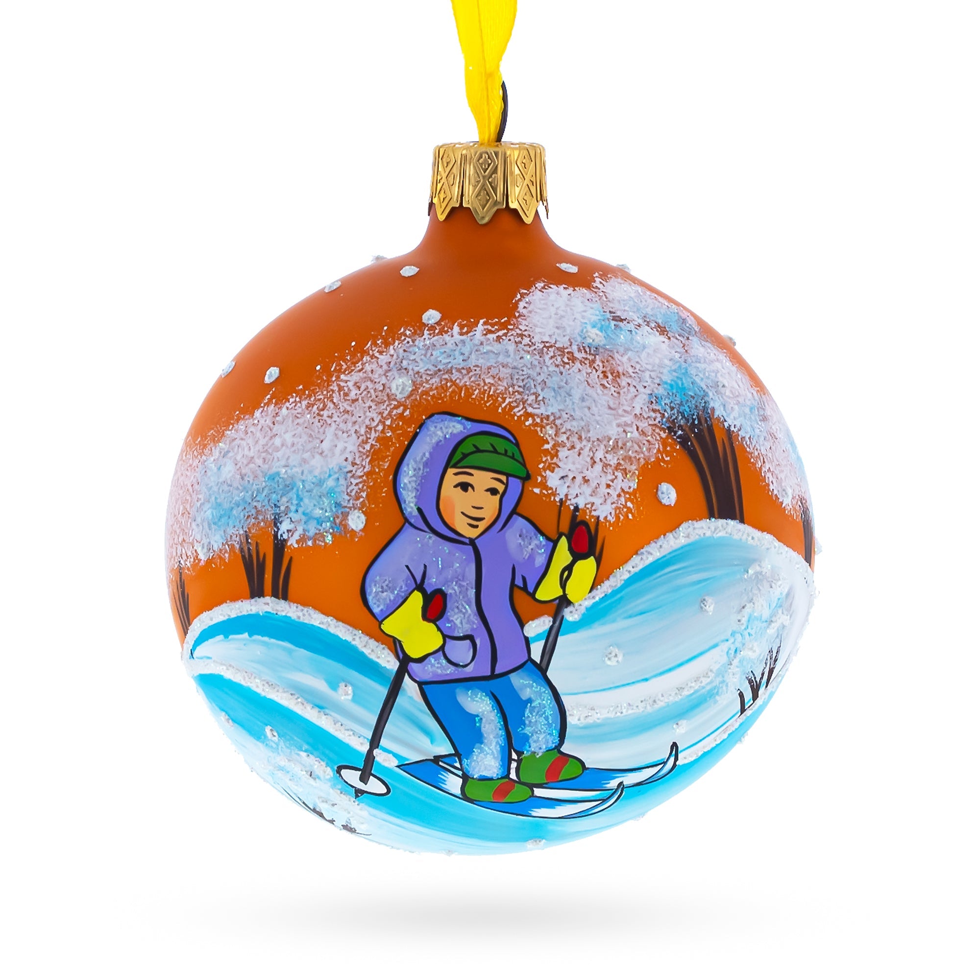 Boy Skiing Glass Ball Christmas Ornament 3.25 Inches