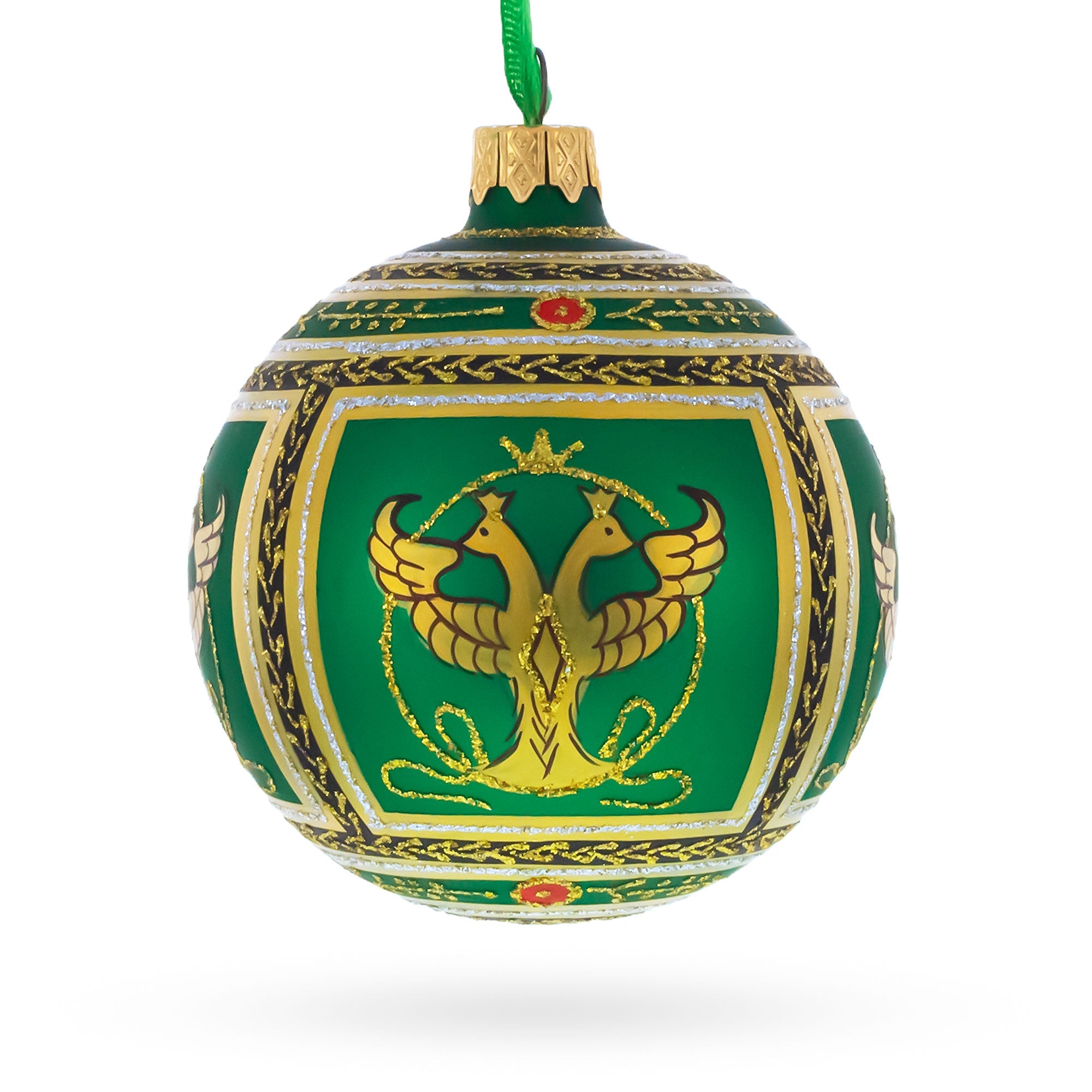 1912 Napoleonic Royal Green Glass Ball Christmas Ornament 3.25 Inches