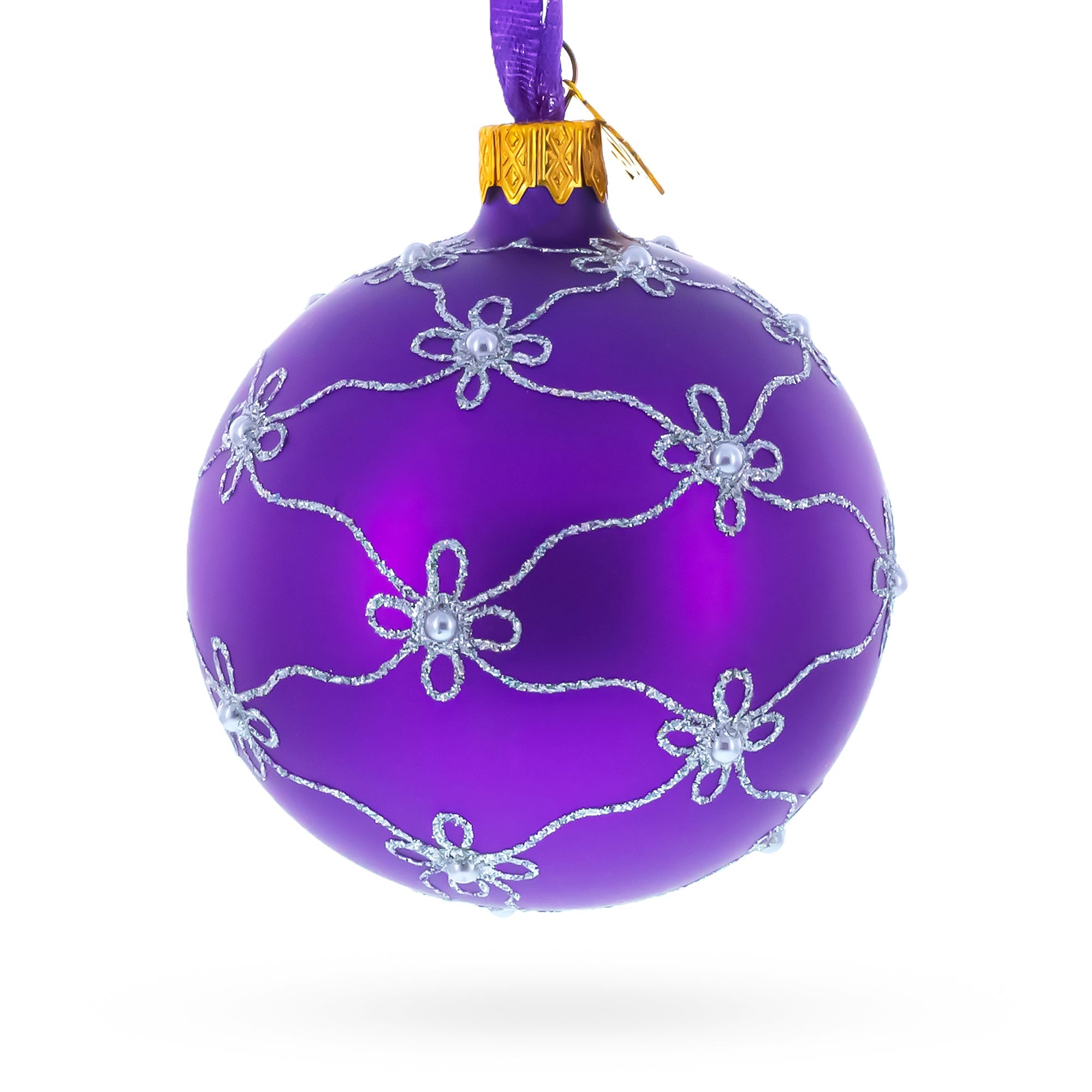 1906 Royal Swan Purple Glass Ball Christmas Ornament 3.25 Inches