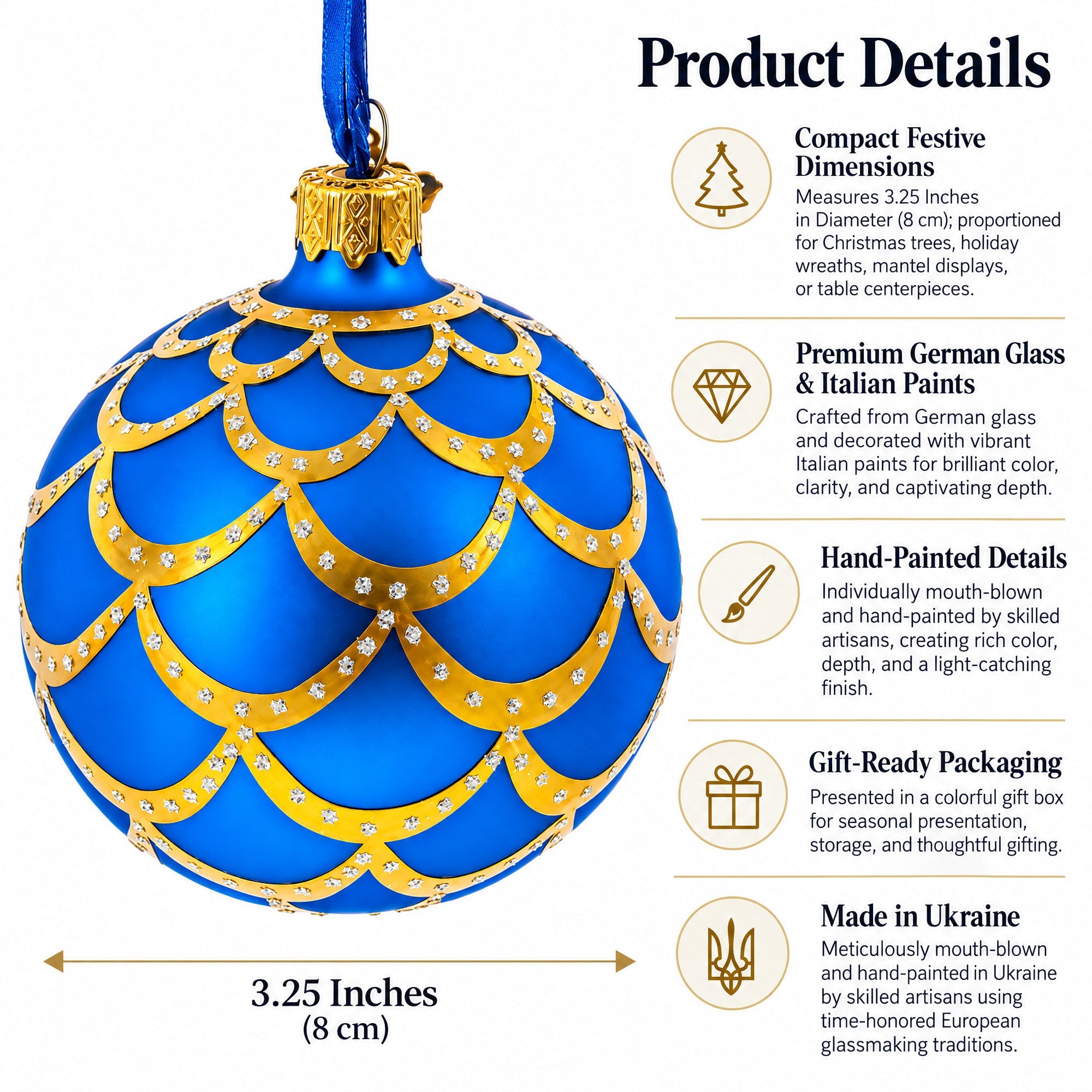 1900 Kelch Pine Cone Royal Glass Christmas Ornament 3.25 Inches