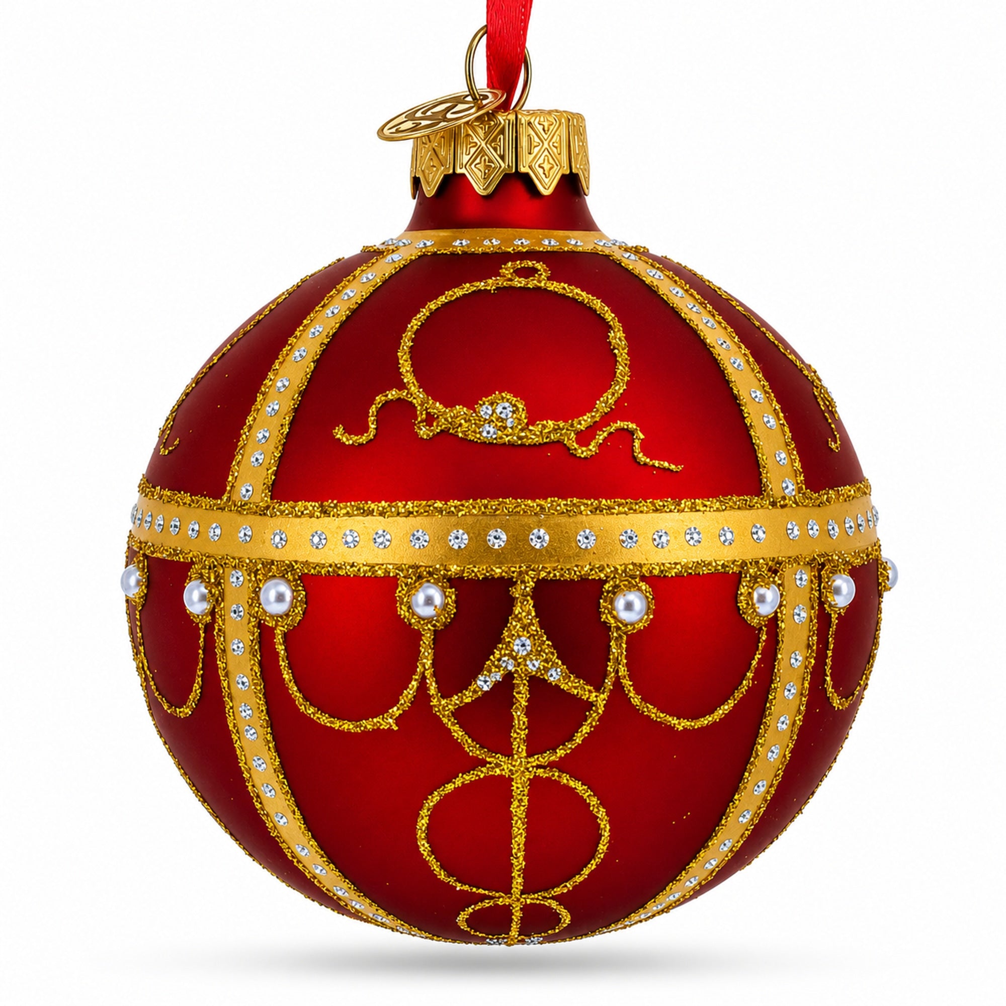 1895 Rosebud Royal Red Glass Ball Christmas Ornament 3.25 Inches