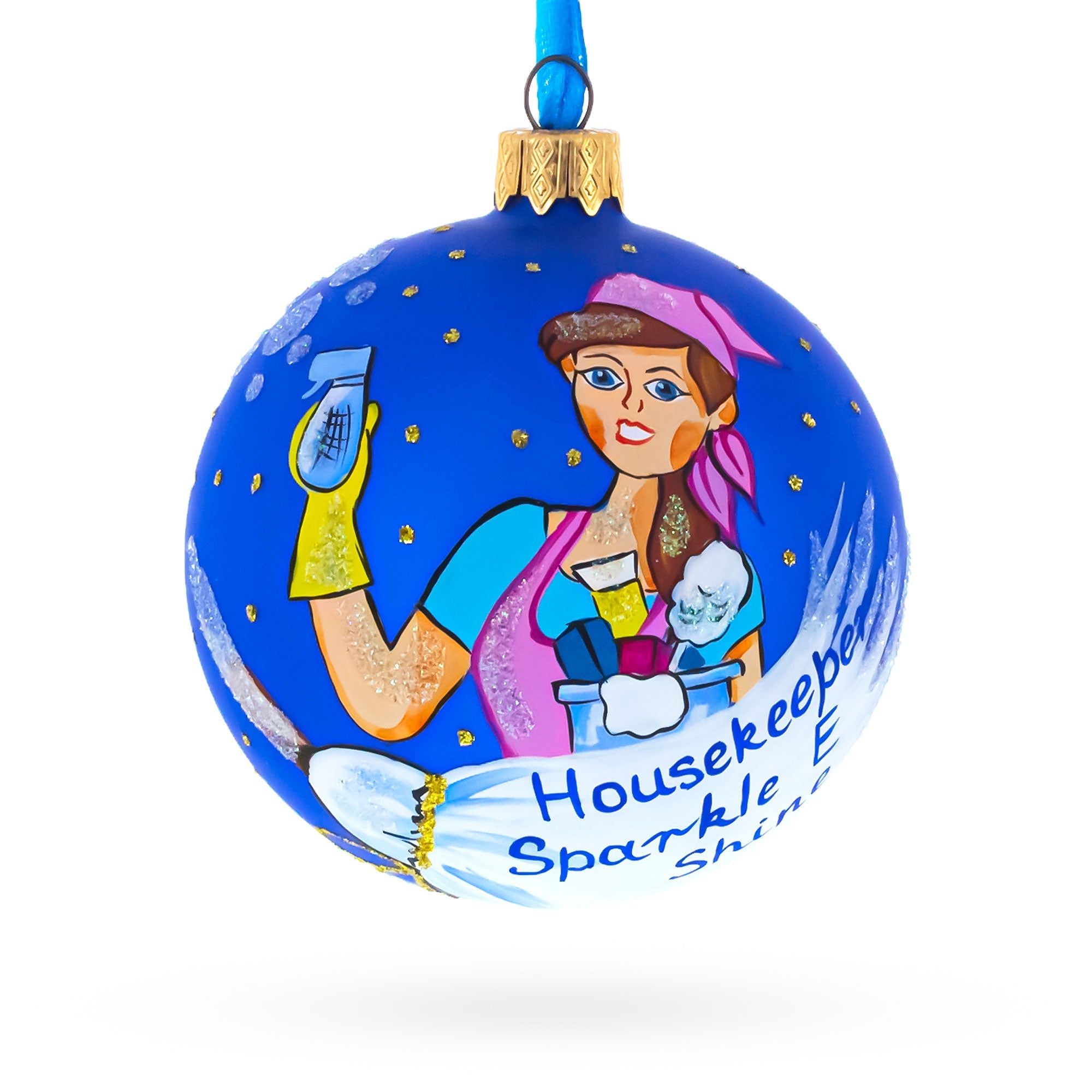 Housekeeper (Maid) Glass Ball Christmas Ornament 3.25 Inches