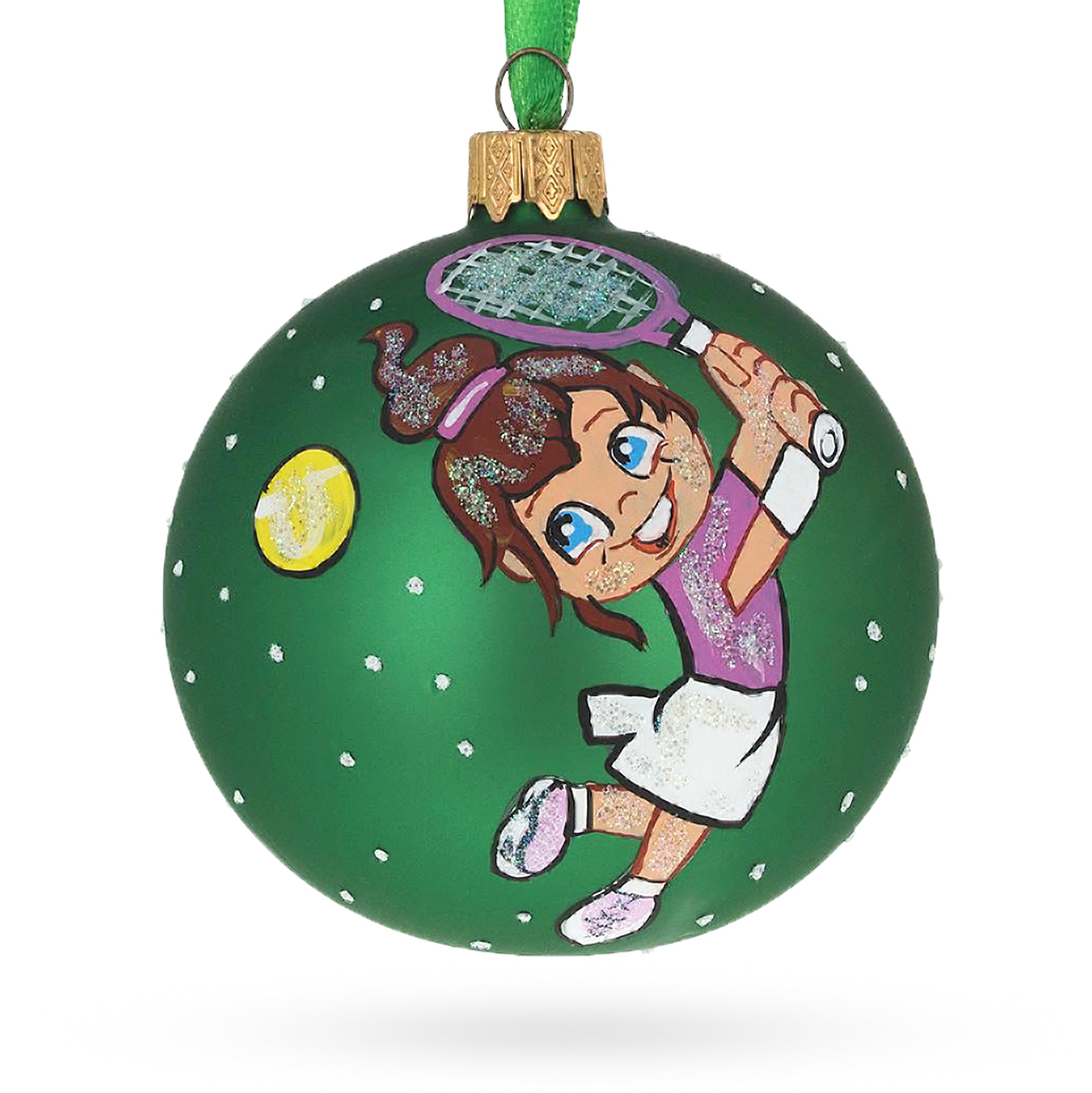 Girl Playing Tennis Glass Ball Christmas Ornament 3.25 Inches