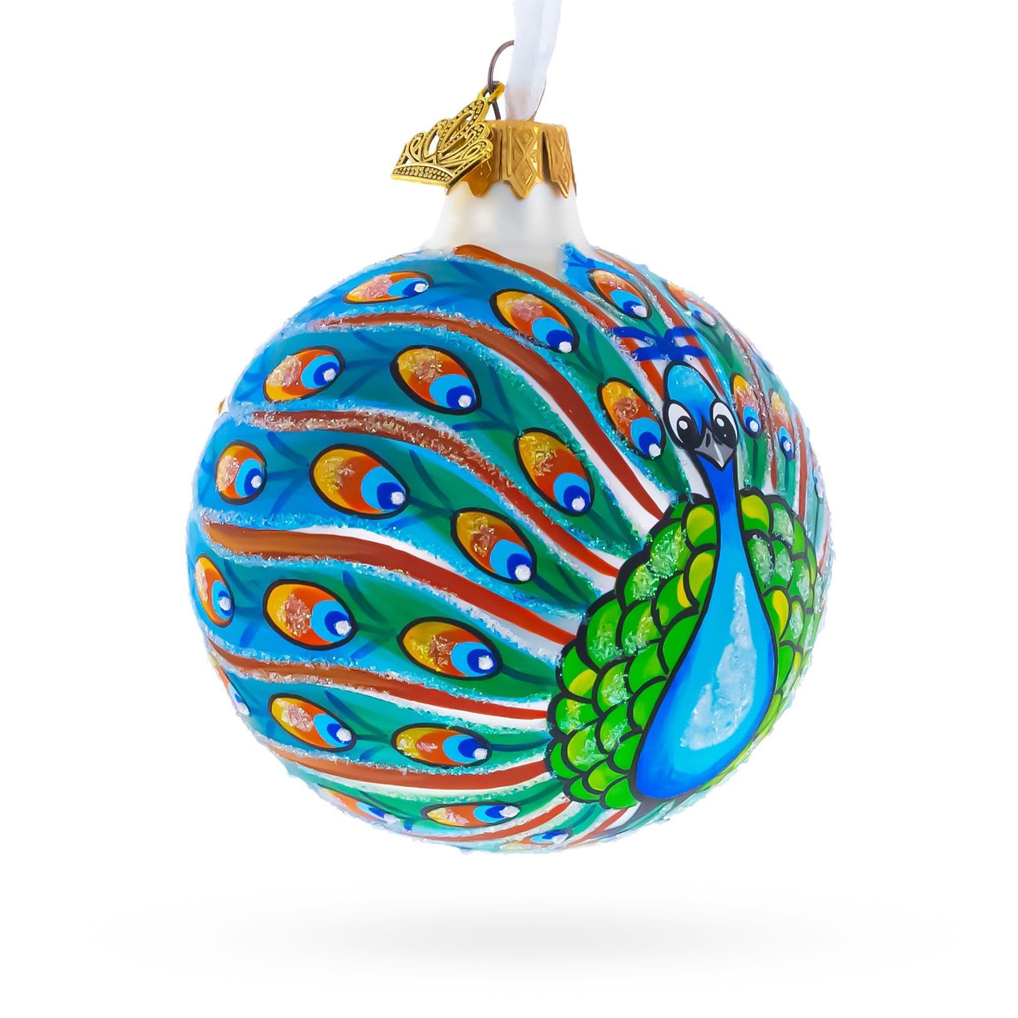 Peacock Glittered Glass Ball Christmas Ornament 3.25 Inches