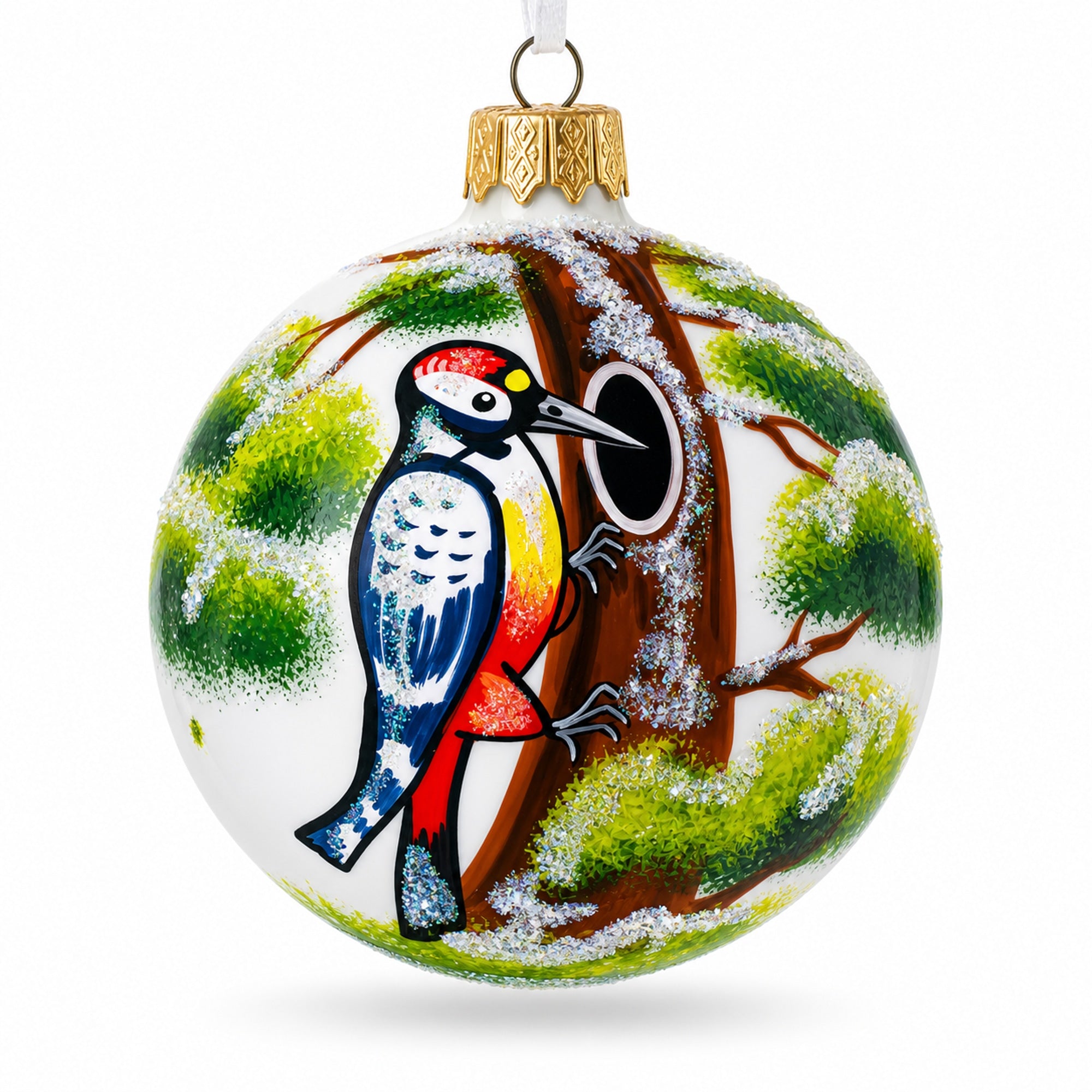 Woodpecker Glittered Glass Ball Christmas Ornament 3.25 Inches