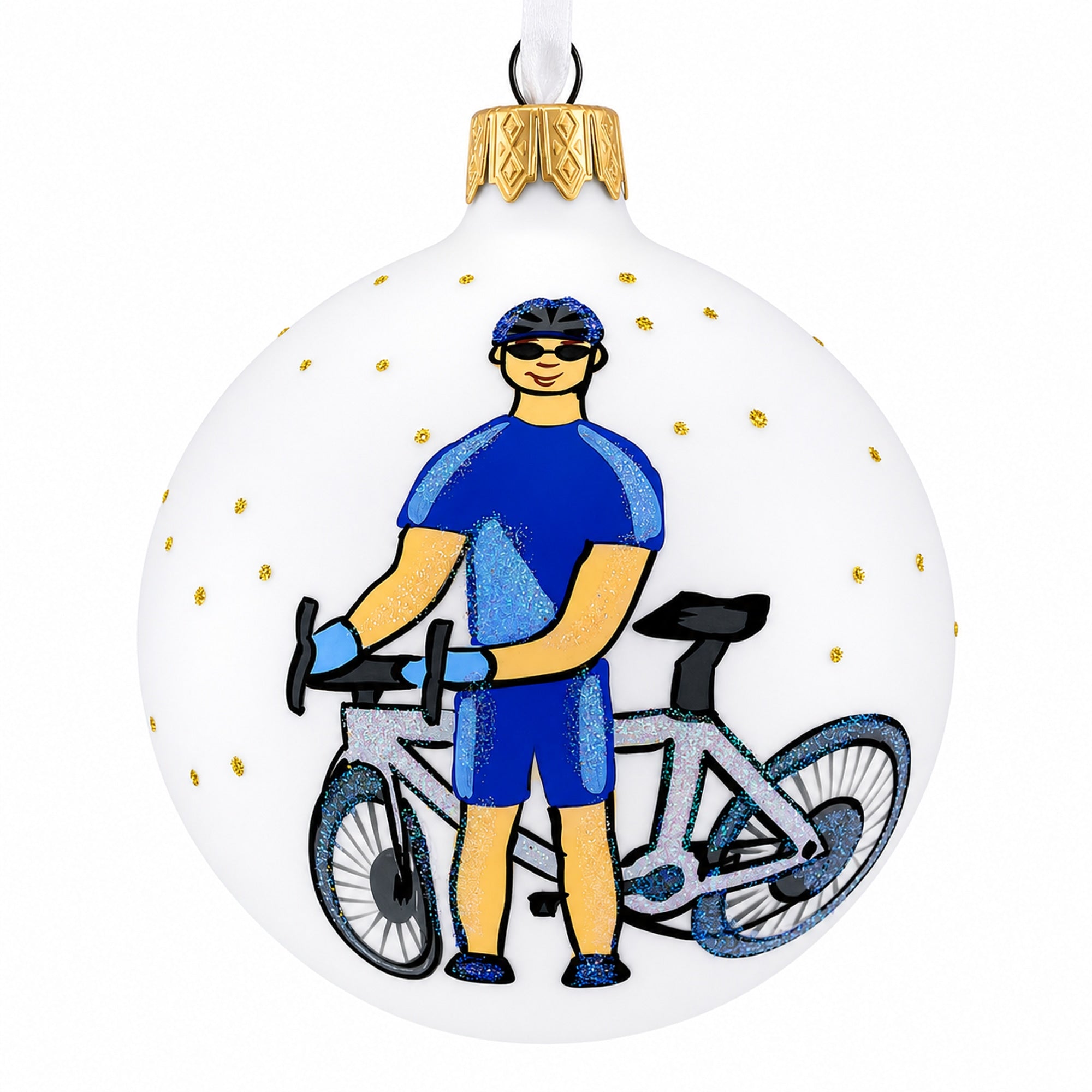Bicycle Rider Glass Ball Christmas Ornament 3.25 Inches