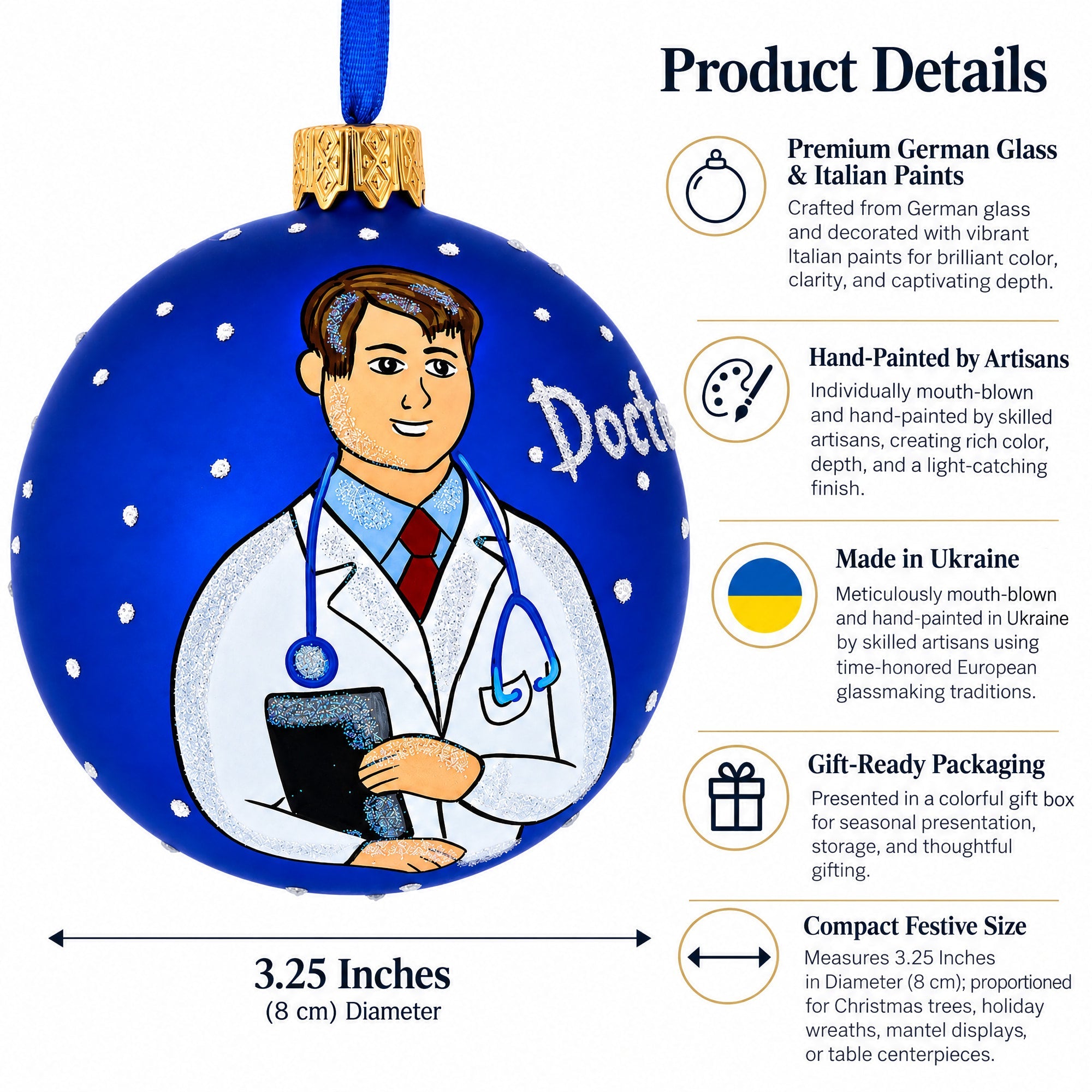 Doctor Glass Ball Christmas Ornament 3.25 Inches