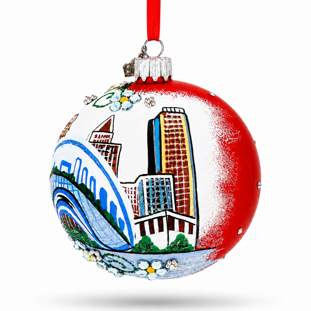 Chicago Cityscape Reflections Glass Ball Christmas Ornament 3.25 Inches