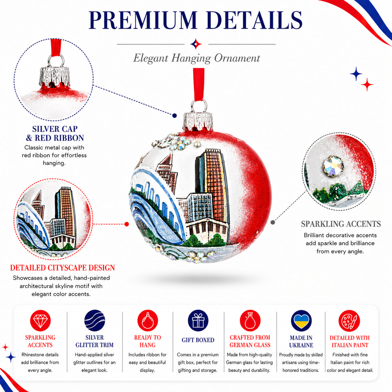 Chicago Cityscape Reflections Glass Ball Christmas Ornament 3.25 Inches