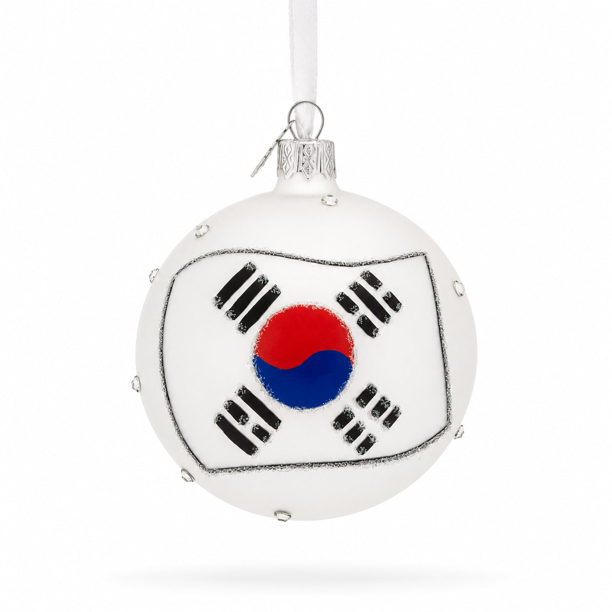 Flag of South Korea Glass Ball Christmas Ornament 3.25 Inches