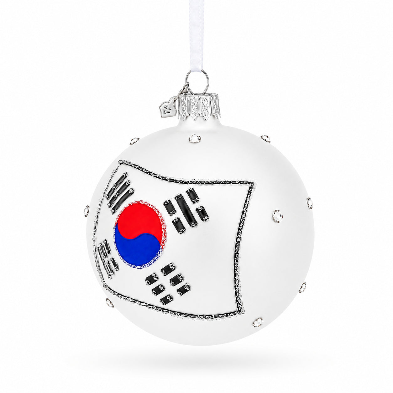 Flag of South Korea Glass Ball Christmas Ornament 3.25 Inches