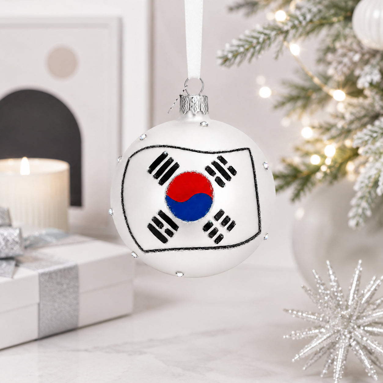Flag of South Korea Glass Ball Christmas Ornament 3.25 Inches