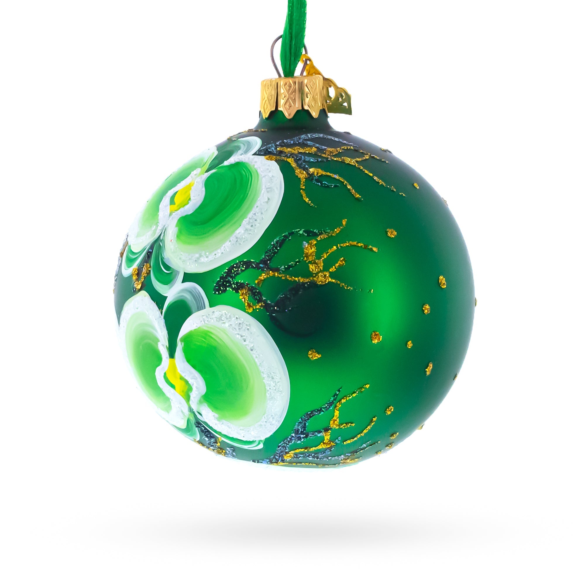 Green Orchid Elegance Glass Ball Christmas Ornament 3.25 Inches